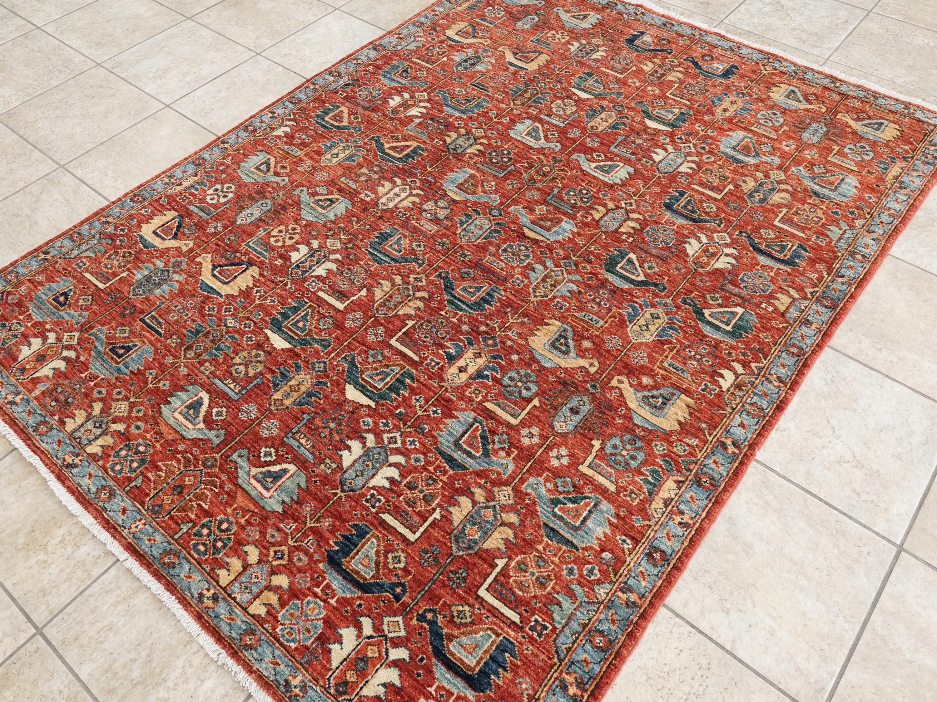 5x7 Ft Hand Knotted Red Serapi Rug - Ghazni Wool Oriental Rug