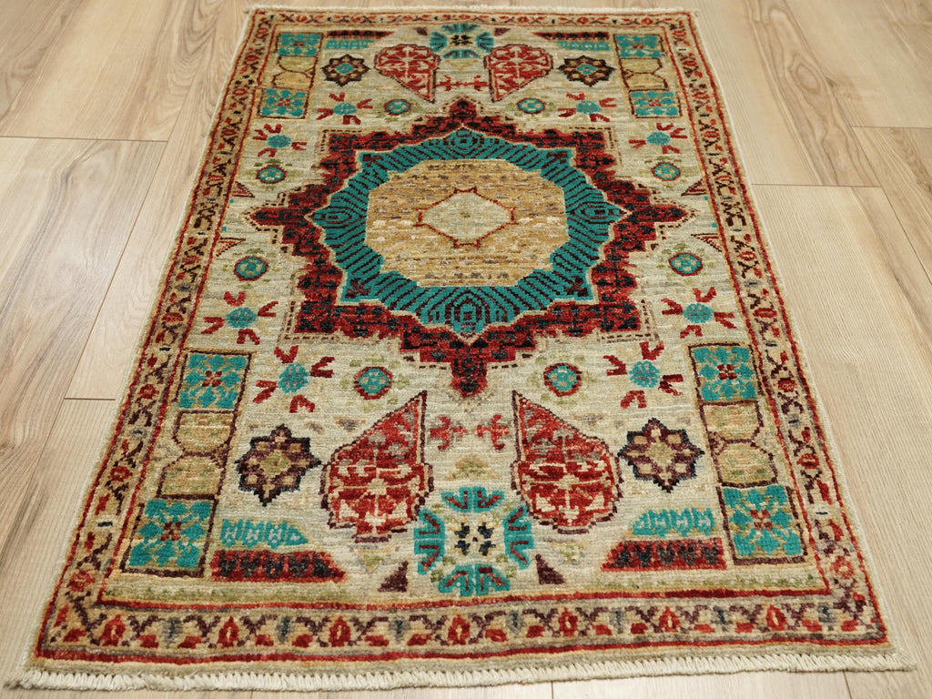 2x3 Ft Beige Mamluk Rug - Hand Knotted Oriental Rug
