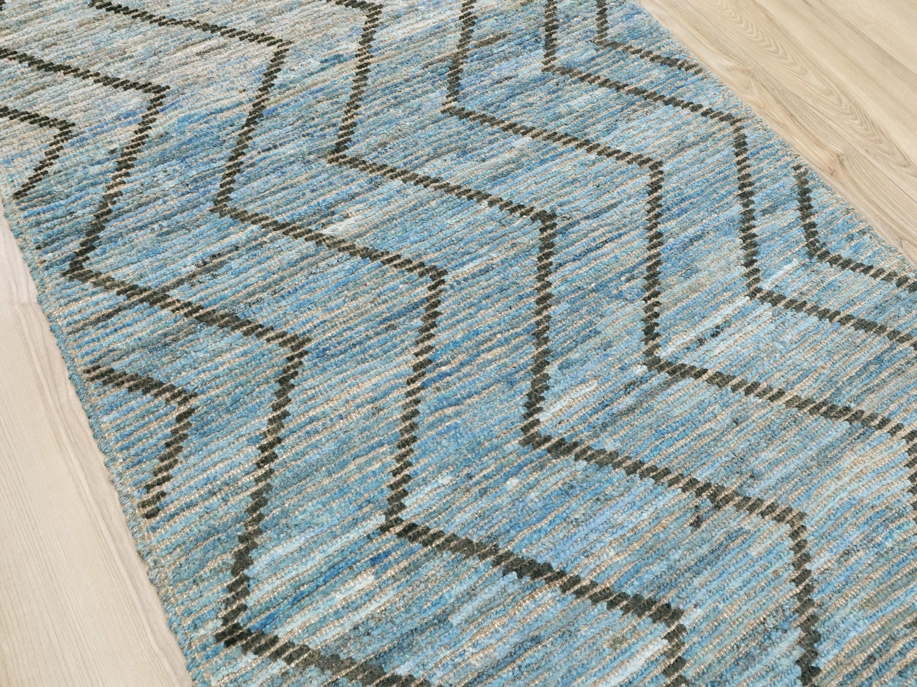 3x5 Ft Blue Moroccan Rug - Hand Knotted Wool Rug