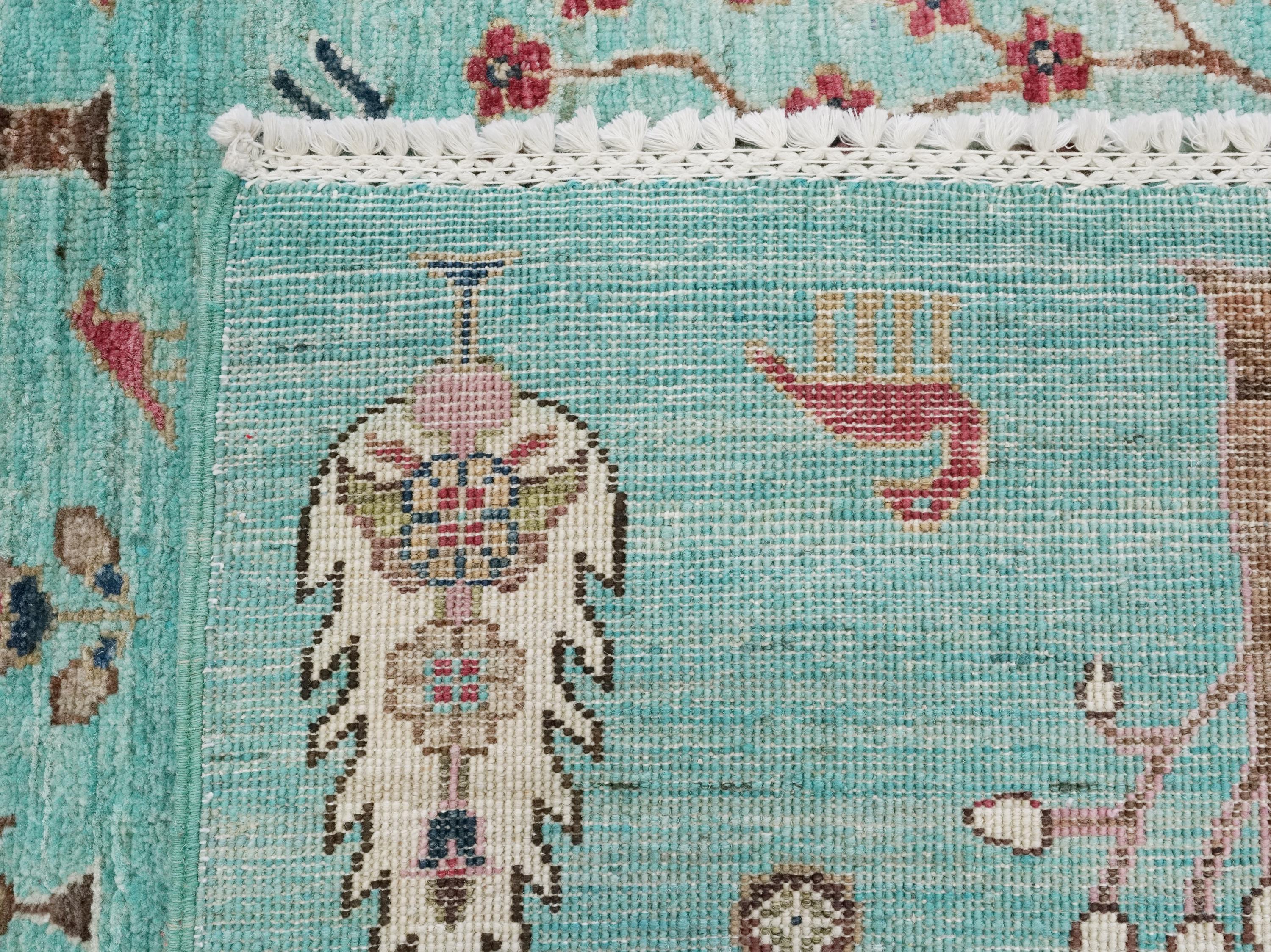 6x8 Ft Hand Knotted Cyan Serapi Rug - Ghazni Wool Persian Rug