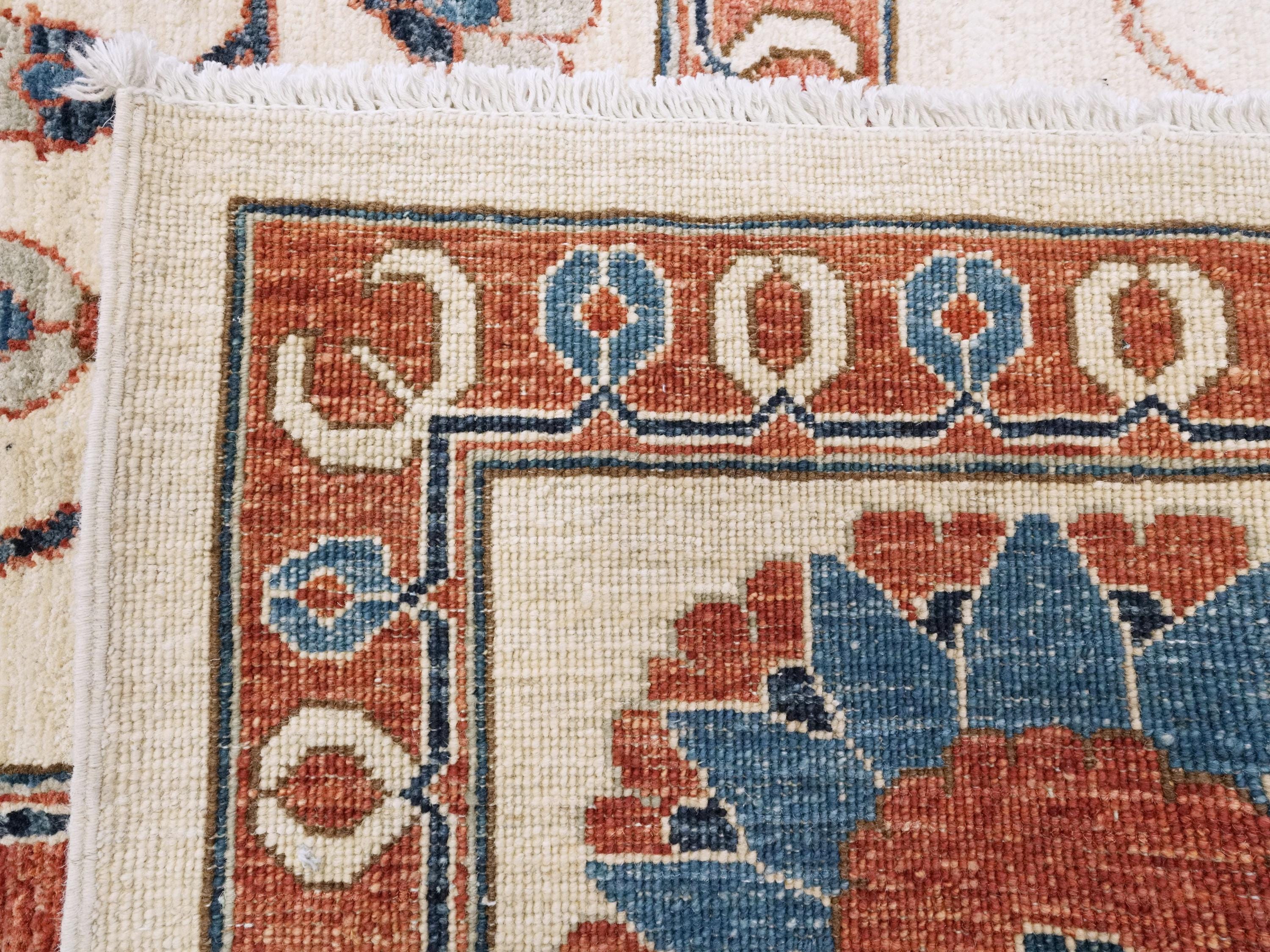 9x12 Ft Beige Wool Suzani Rug - Afghan Handmade Oriental Design