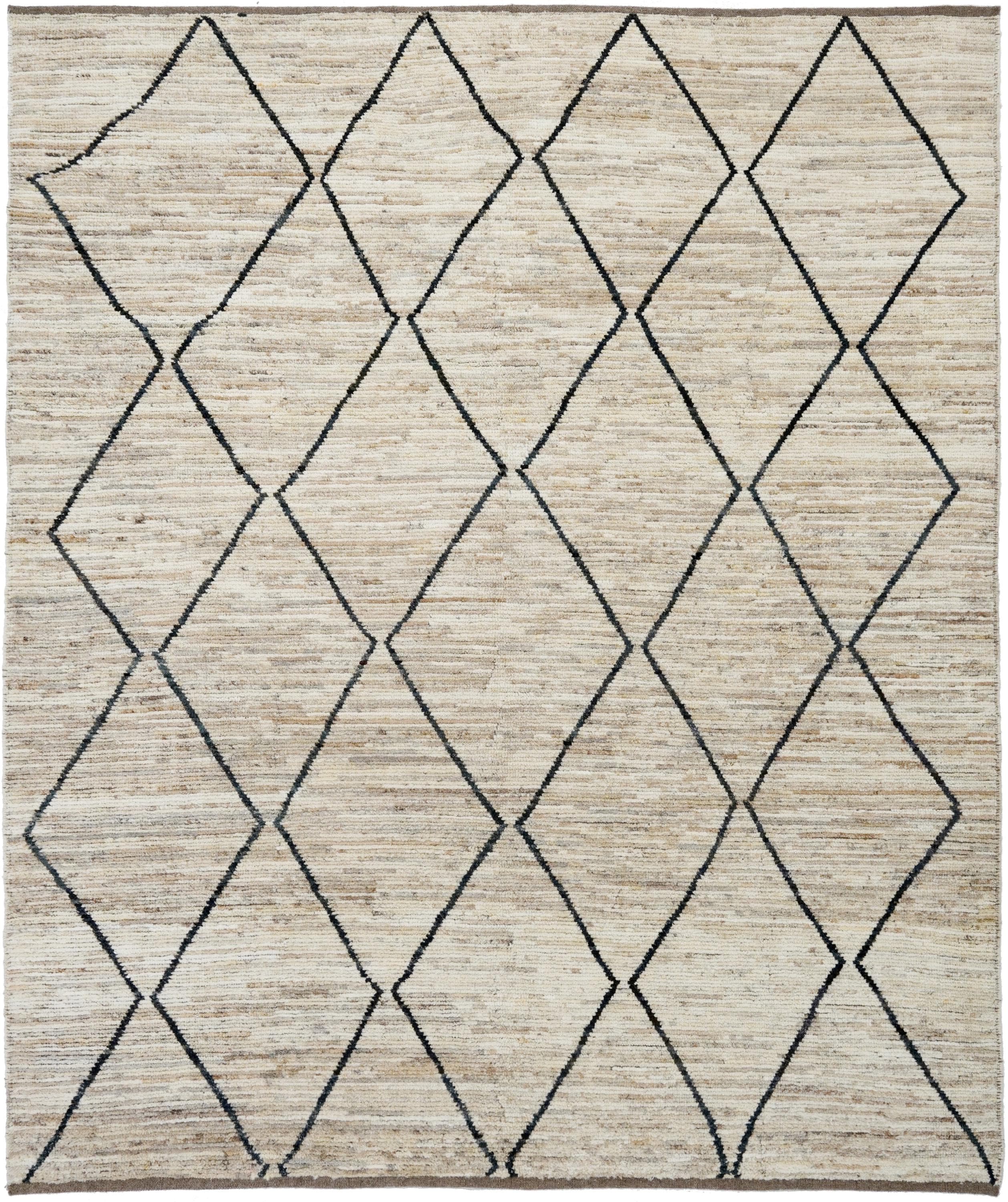 8x10 Ft Beige Moroccan Rug - Hand Knotted Wool Area Rug