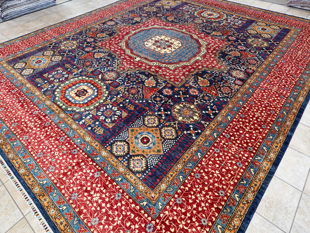 12x15 Ft Red & Blue Mamluk Rug - Handmade Afghan Oriental Rug - Oversize
