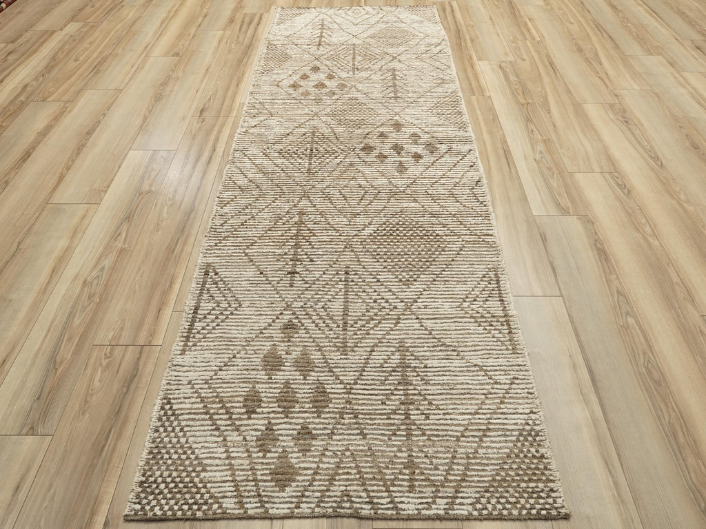 10 Ft Beige Moroccan Runner Rug - Hand Knotted Wool Runner