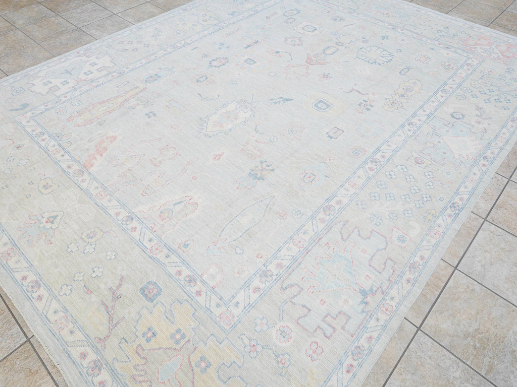9x12 Ft Pastel Oushak Rug - Handmade Area Rug - Floral Design