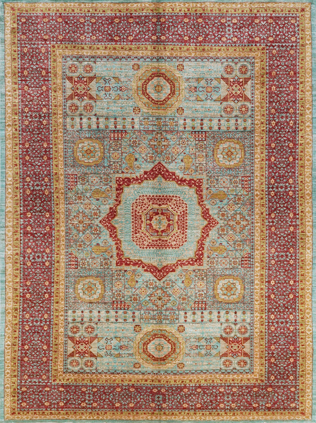 7x10 Ft Blue & Red Mamluk Rug - Afghan Oriental Wool Rug