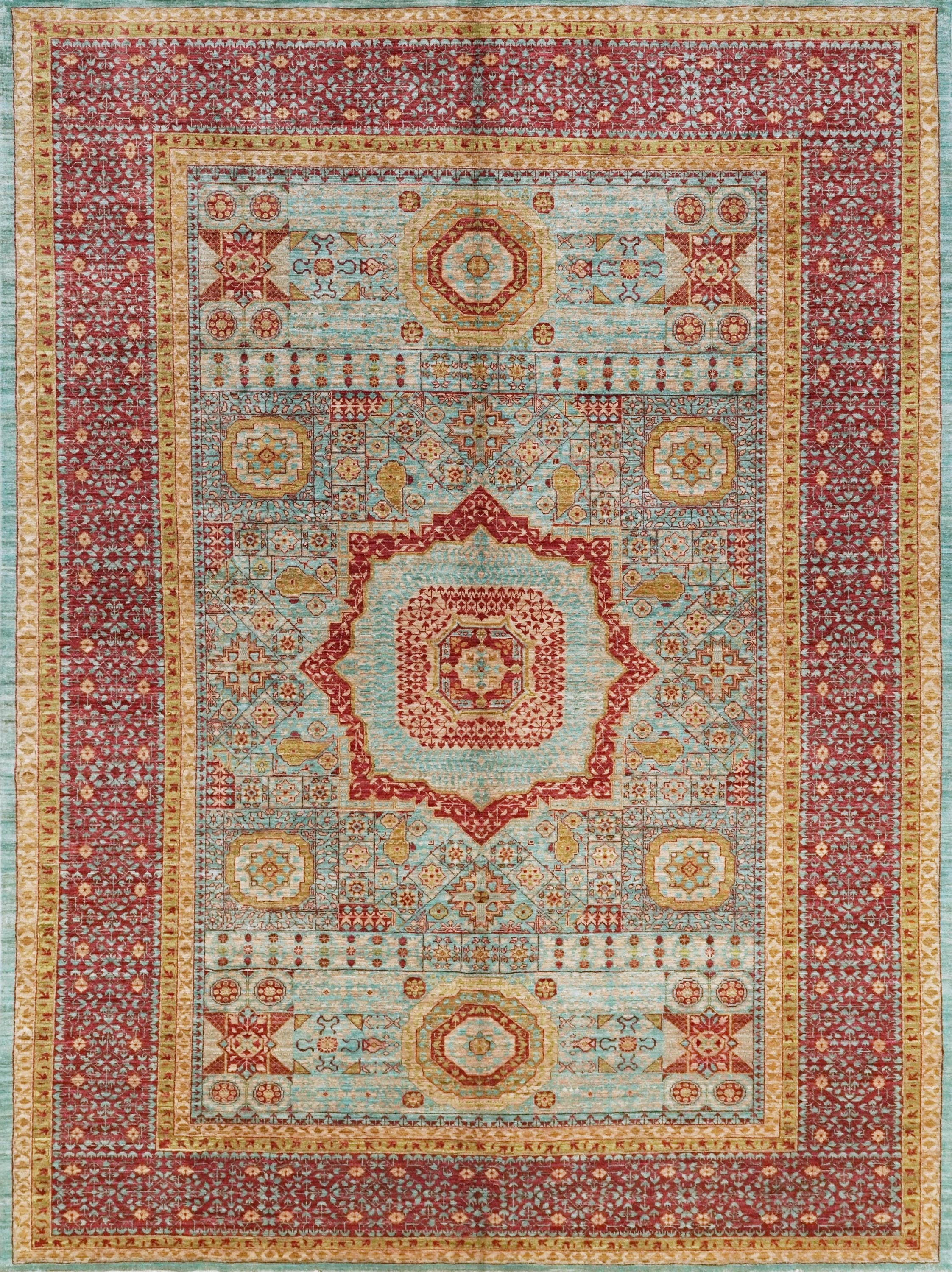 7x10 Ft Blue & Red Mamluk Rug - Afghan Oriental Wool Rug