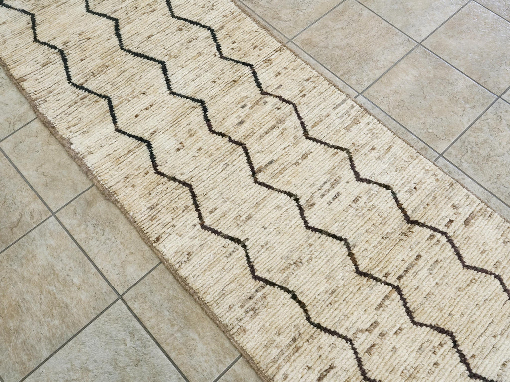 10 Ft Handmade Moroccan Runner Rug - Beige Afghan Wool Rug