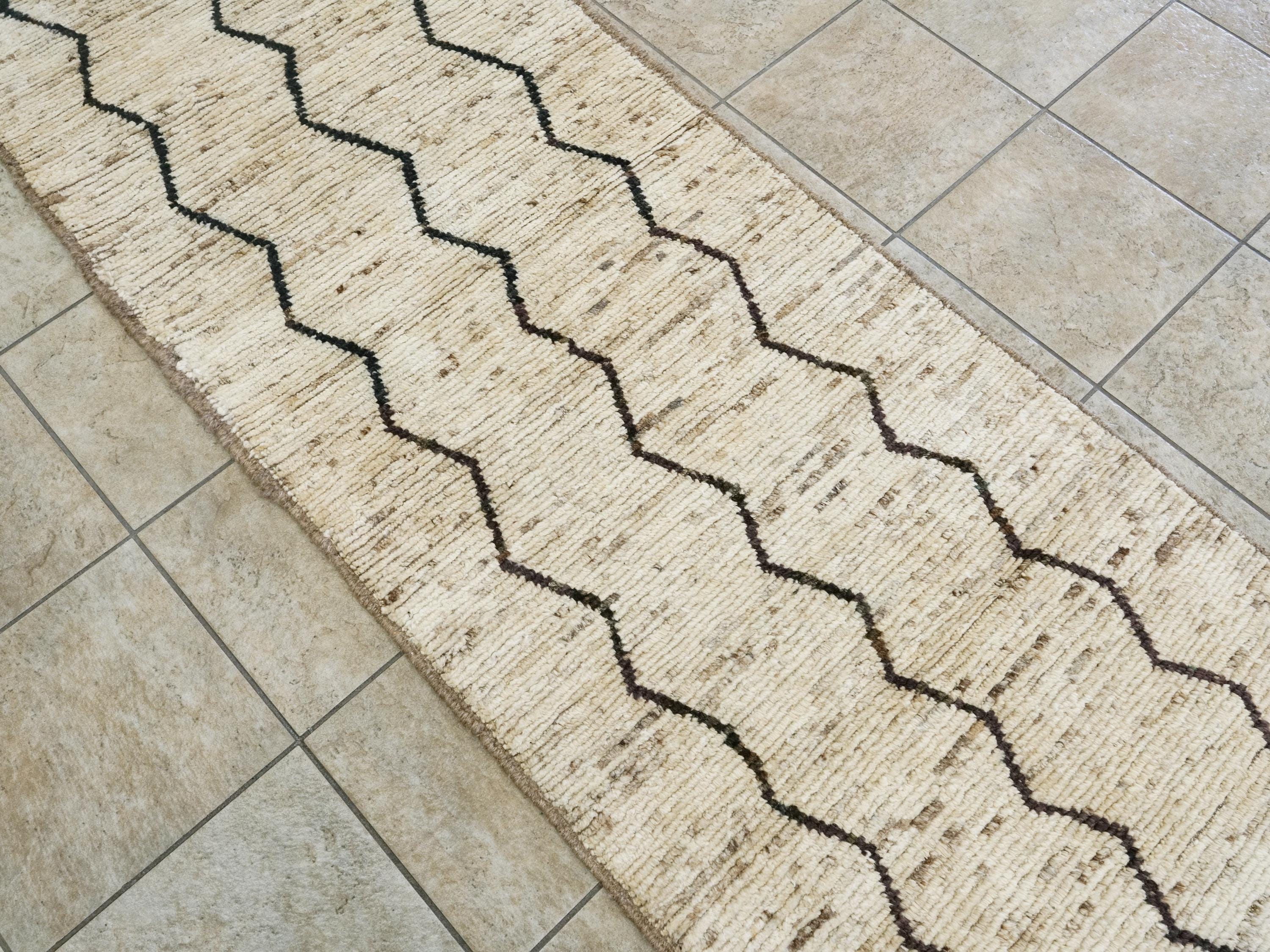 10 Ft Handmade Moroccan Runner Rug - Beige Afghan Wool Rug