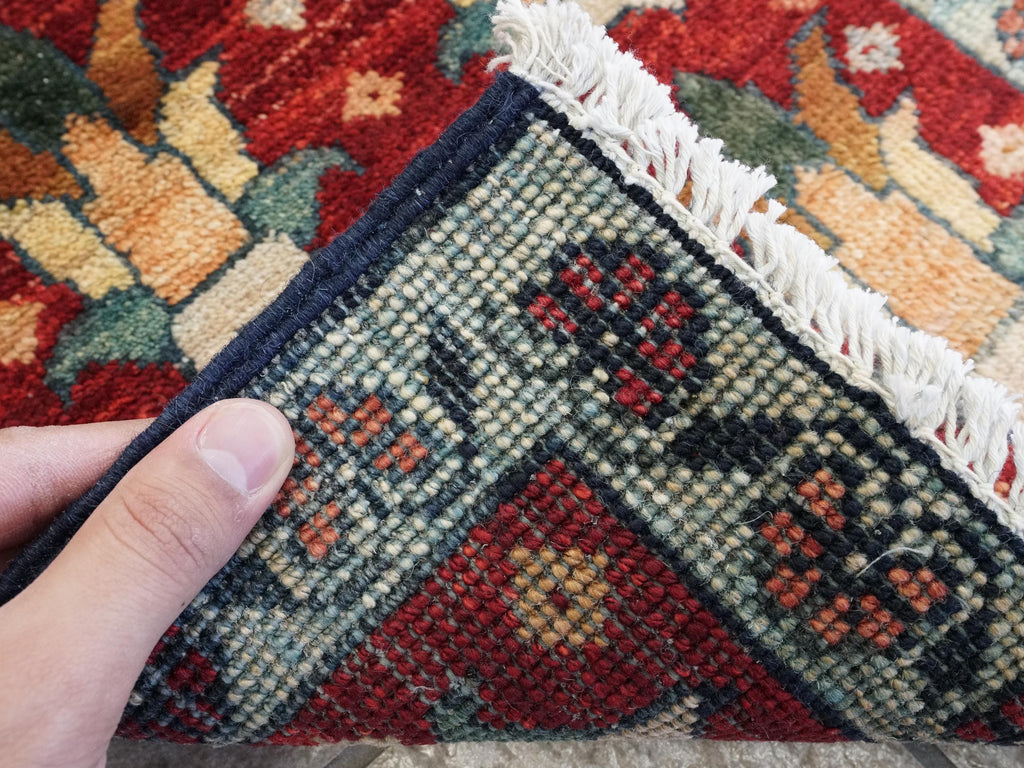 1x2 Ft Hand Knotted Red Heriz Rug - Afghan Wool Doormat