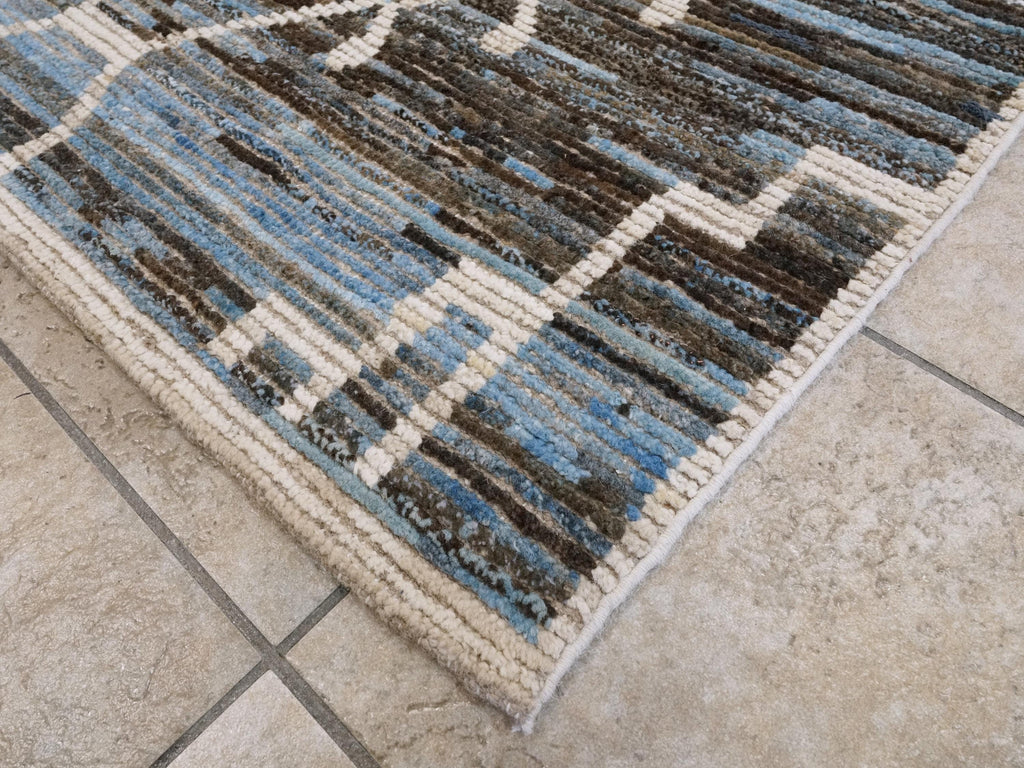 10x14 Ft Blue & Brown Moroccan Rug - Afghan Handmade Wool Rug