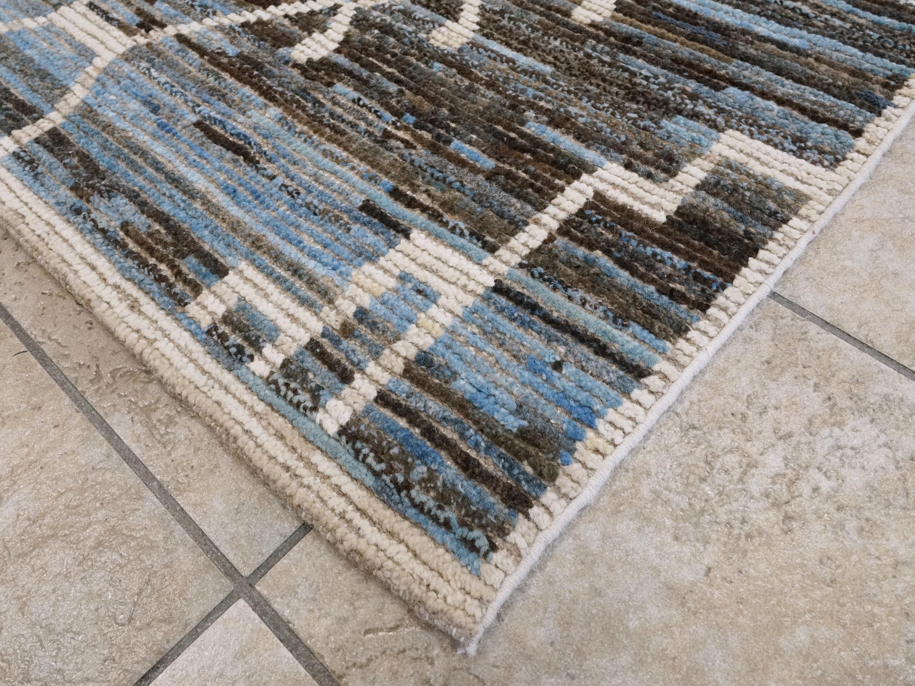 10x14 Ft Blue & Brown Moroccan Rug - Afghan Handmade Wool Rug