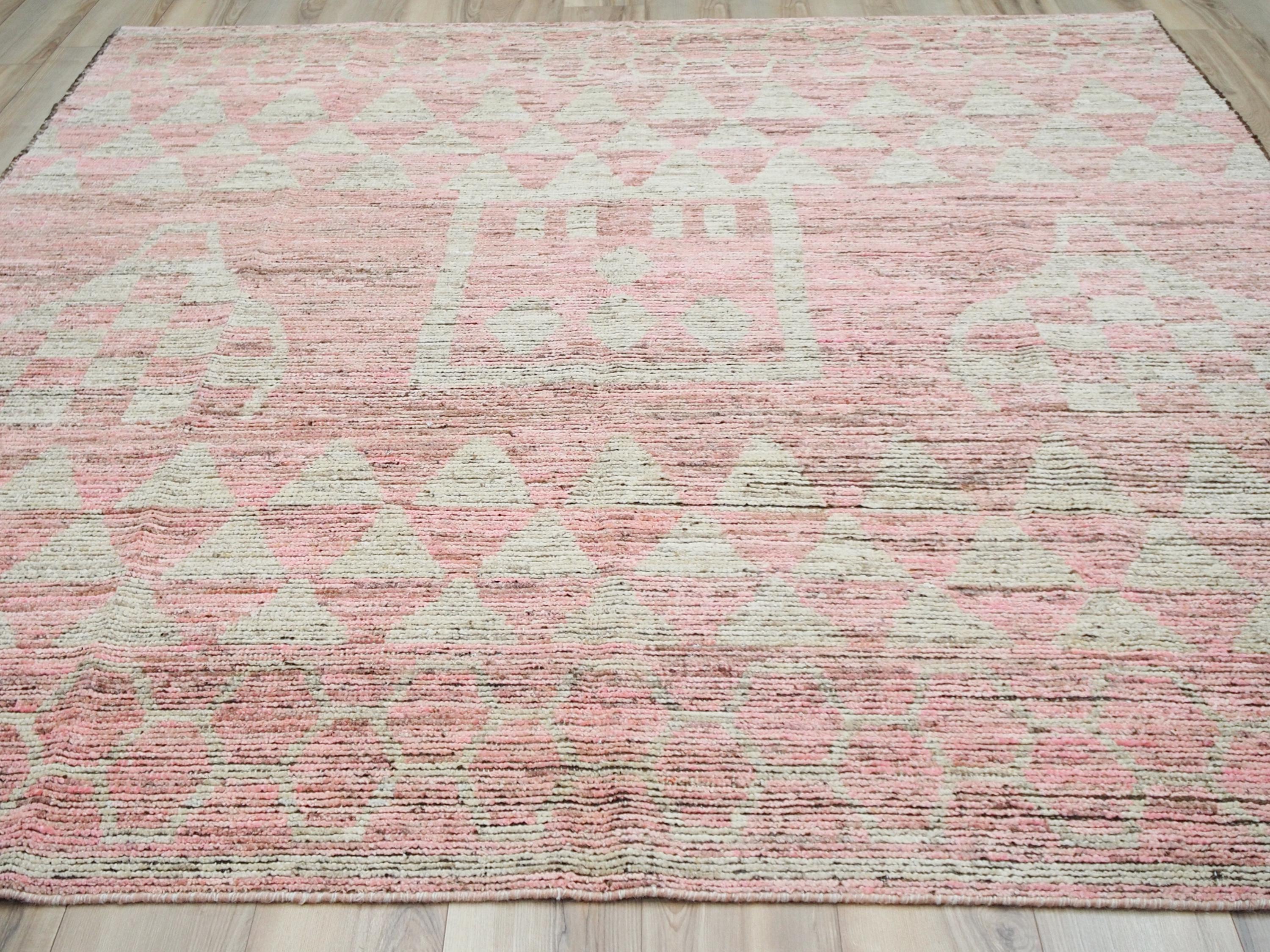 8x9 Ft Pink Moroccan Rug - Handmade Wool Area Rug