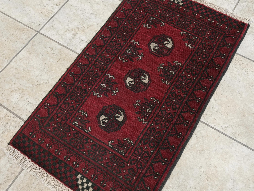 2x3 Ft Red Ersari Rug - Hand Knotted Afghan Wool Rug