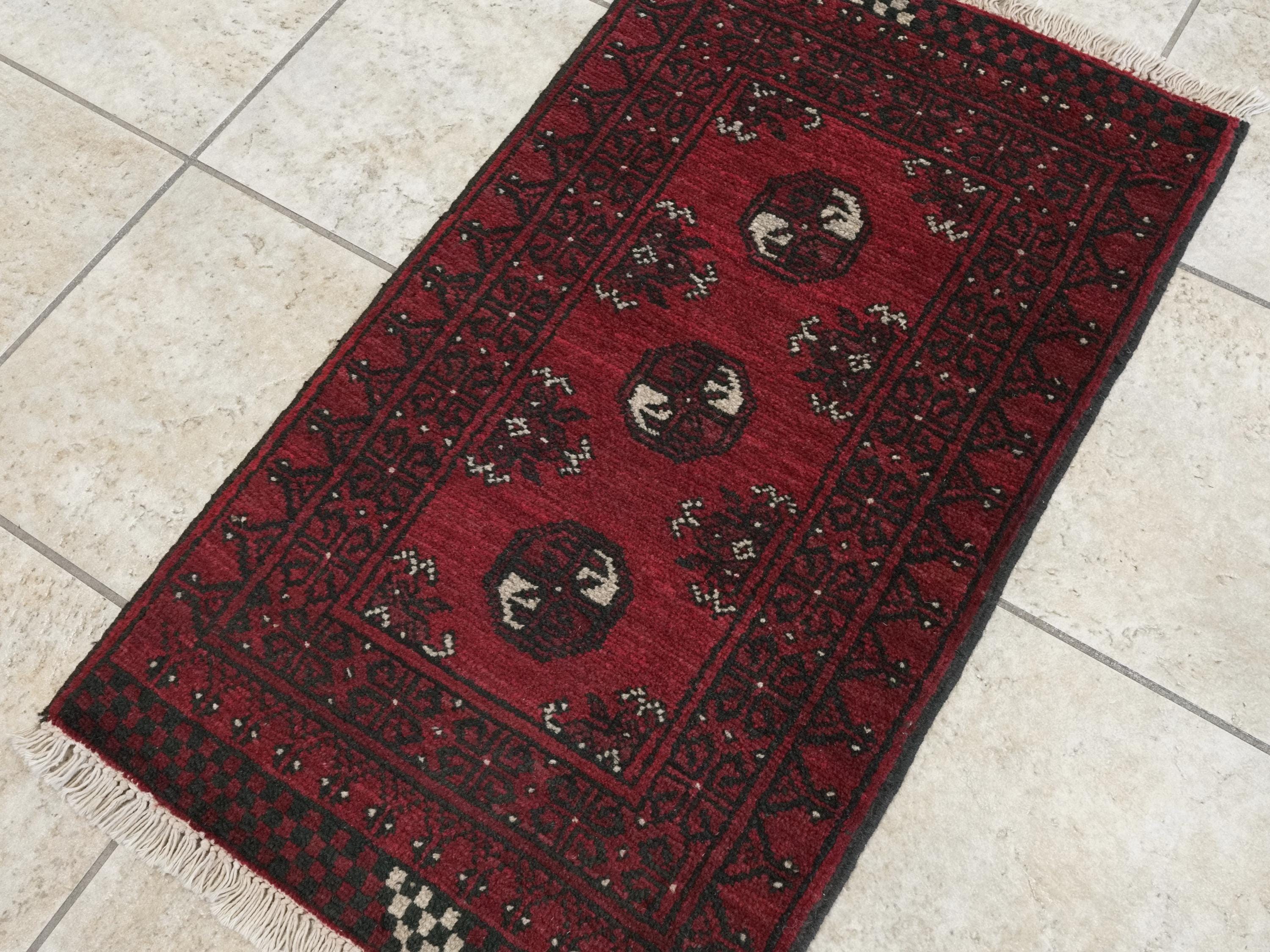 2x3 Ft Red Ersari Rug - Hand Knotted Afghan Wool Rug