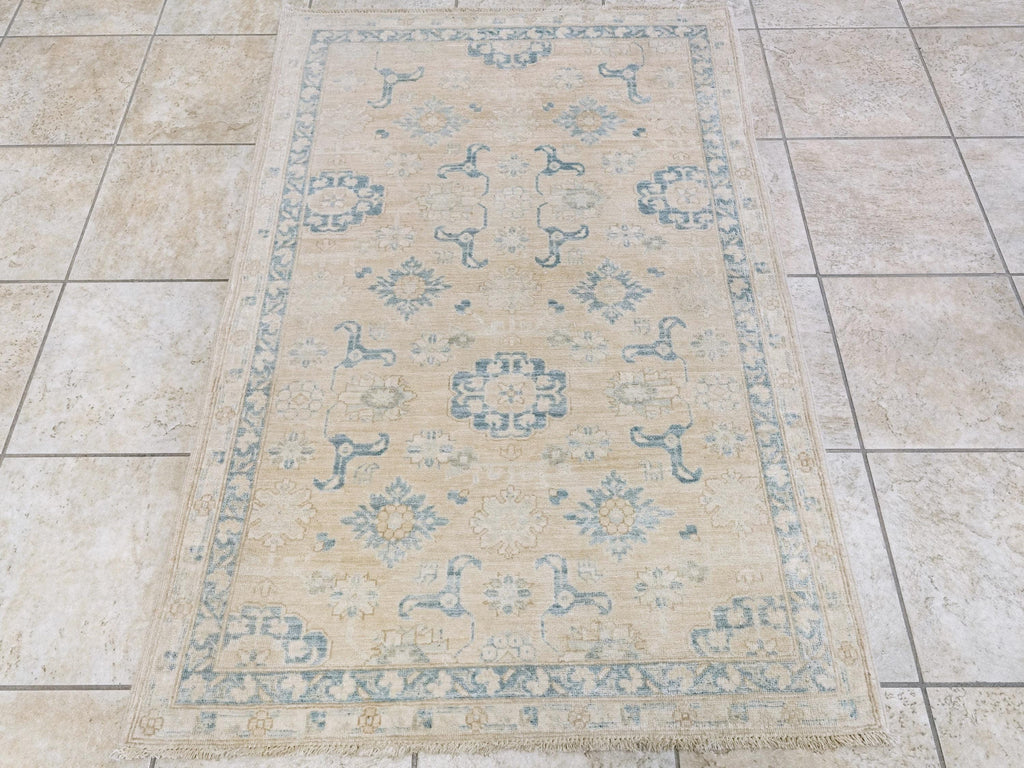 3x5 Ft Beige & Blue Serapi Rug - Oriental Wool Rug - Floral Design