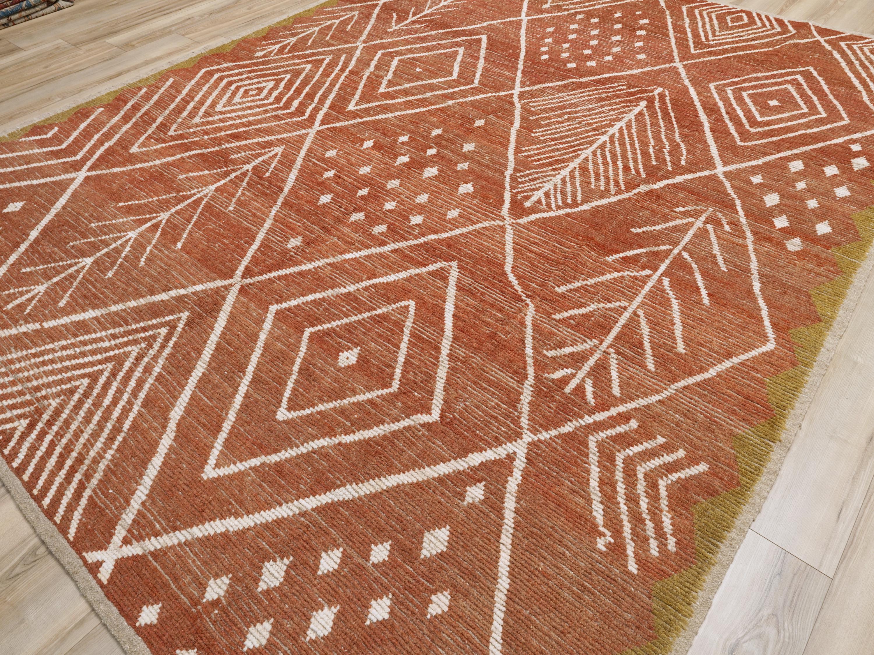 9x12 Ft Rustic Red Moroccan Rug - Hand Knotted Area Rug