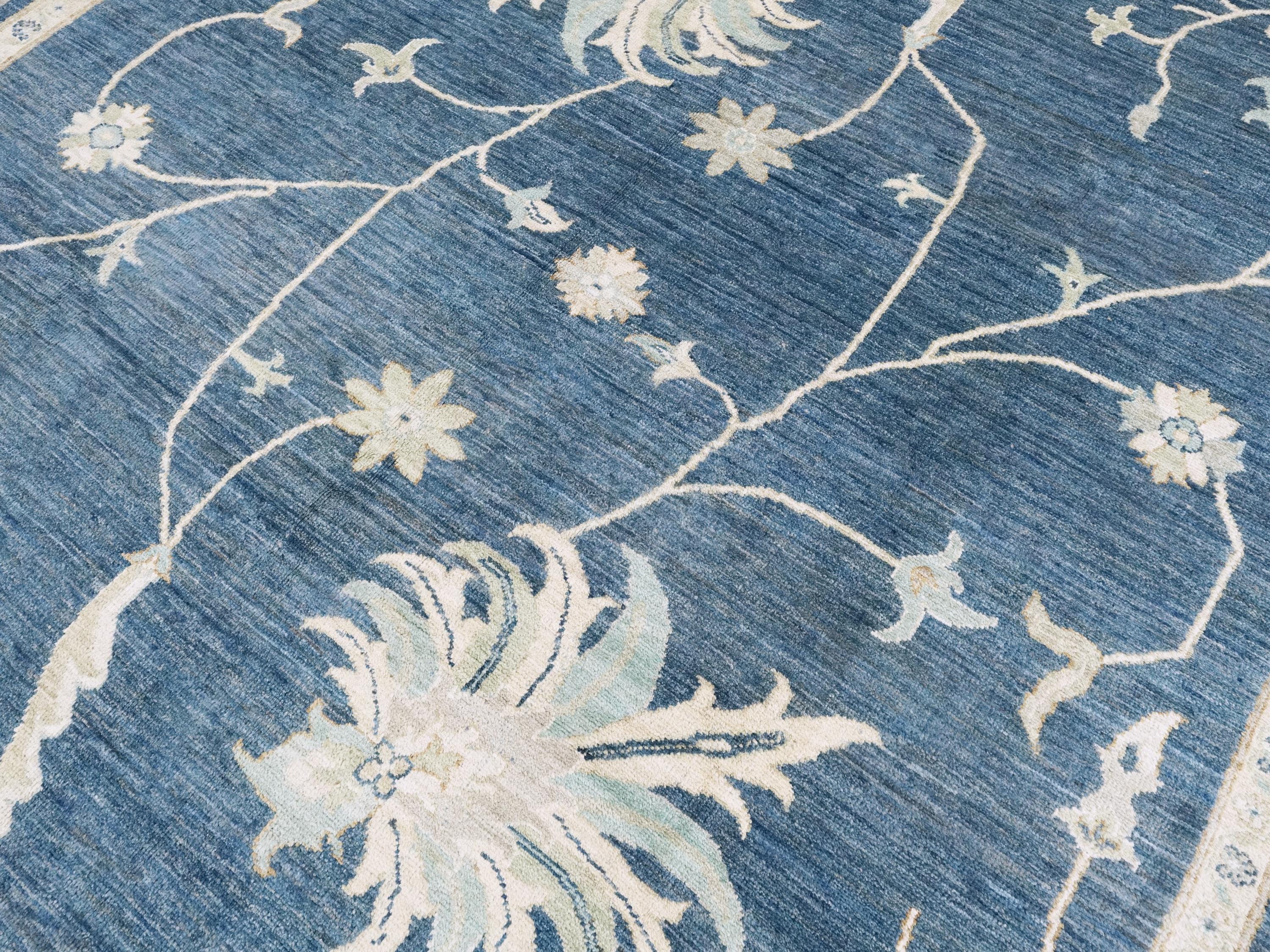 8x10 Ft Blue Ushak Rug - Hand Knotted Wool Oriental Rug