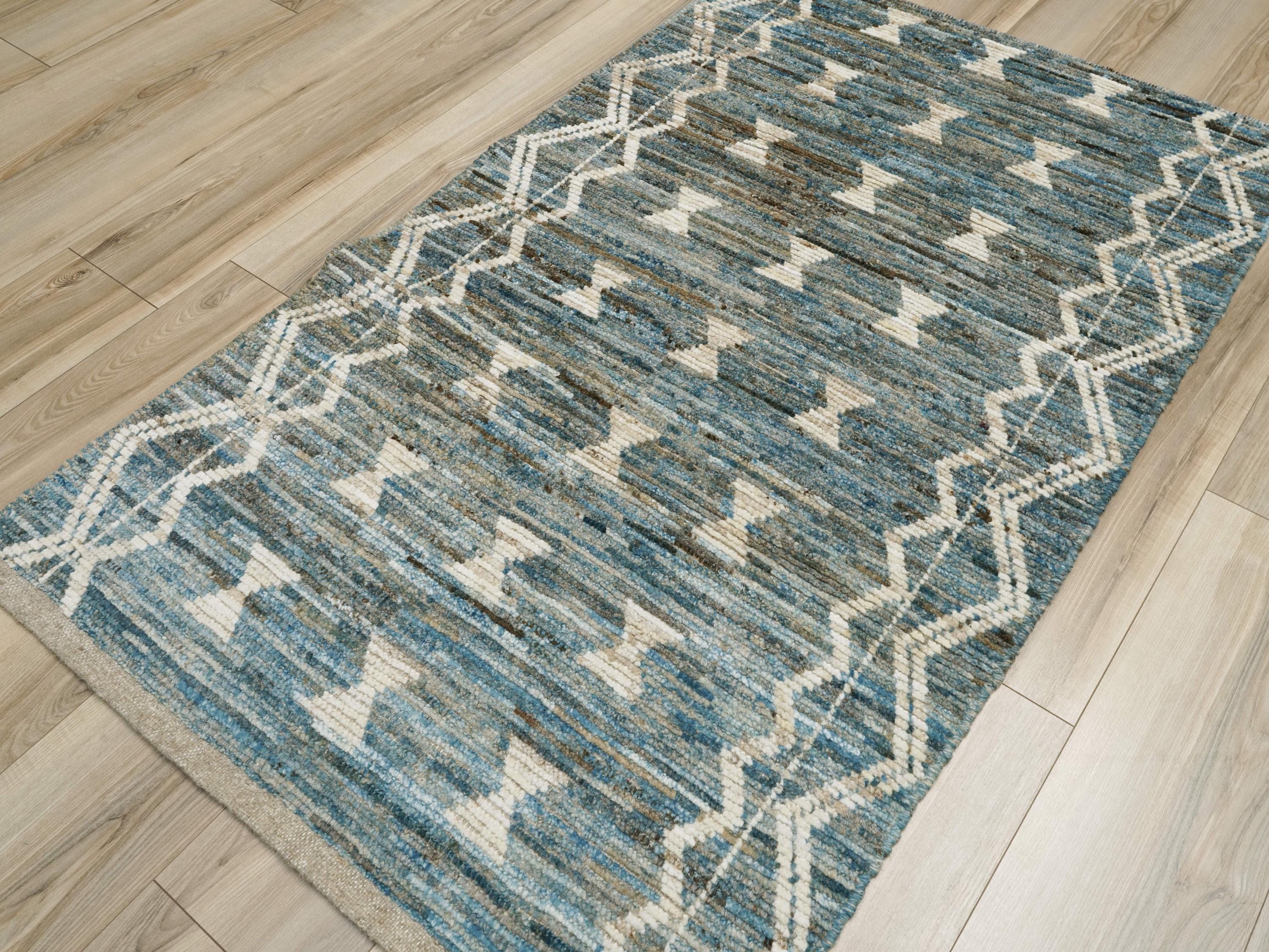 3x5 Ft Blue Moroccan Rug - Afghan Wool Tribal Rug