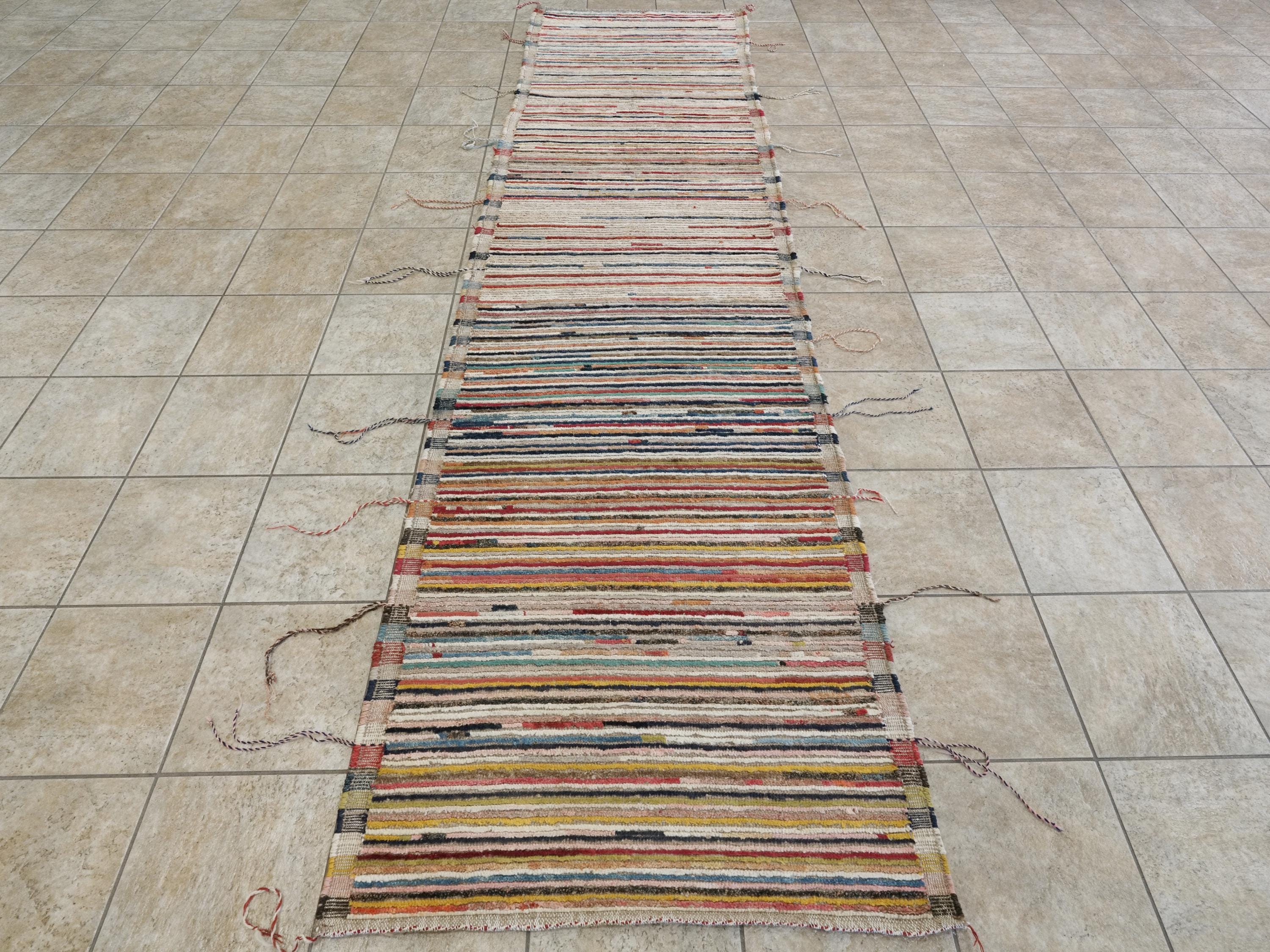 12 Ft Colorful Moroccan Runner Rug - Afghan Wool Hallway Rug