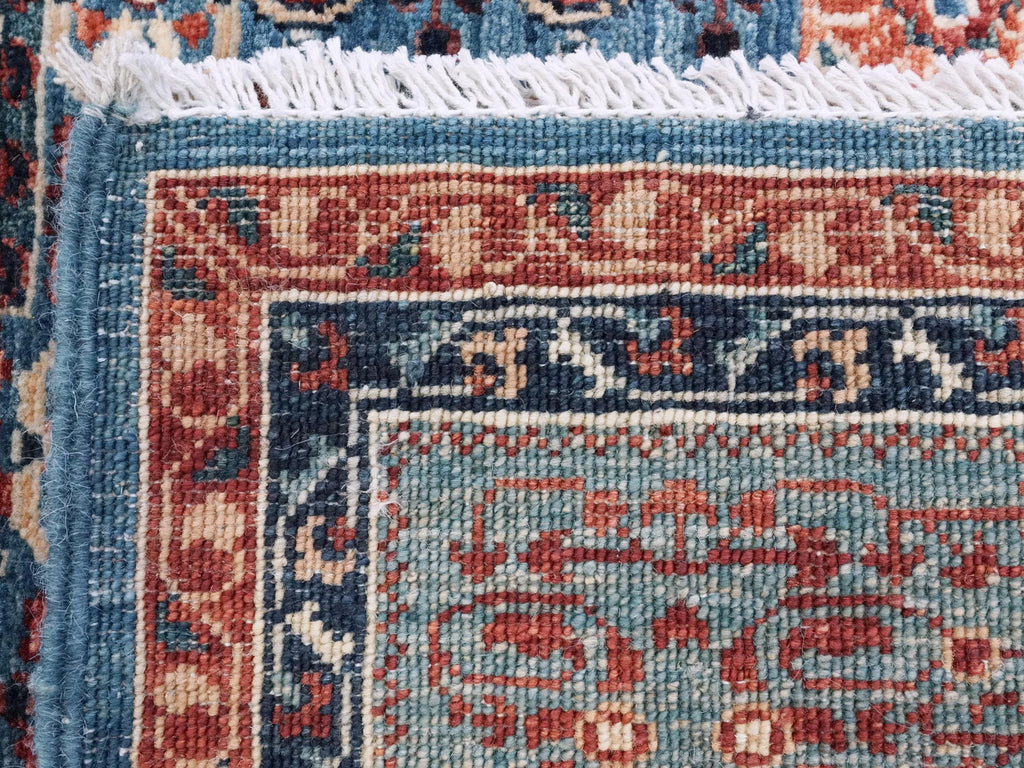 6x9 Ft Blue Mamluk Rug - Hand Knotted Afghan Wool Rug - Geometric Design