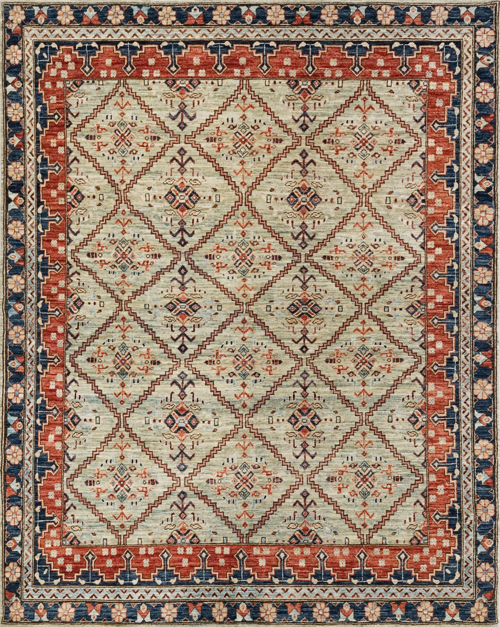 5x7 Ft Light Green Heriz Rug - Hand Knotted Oriental Wool Rug