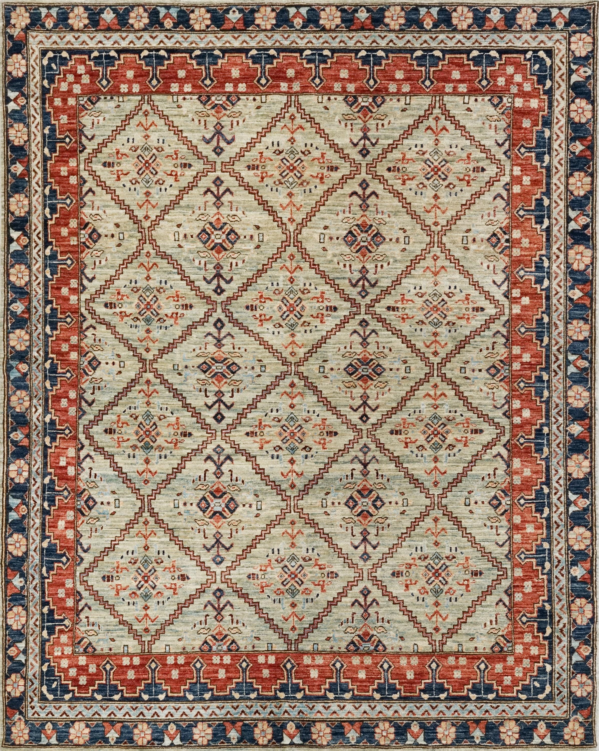5x7 Ft Light Green Heriz Rug - Hand Knotted Oriental Wool Rug