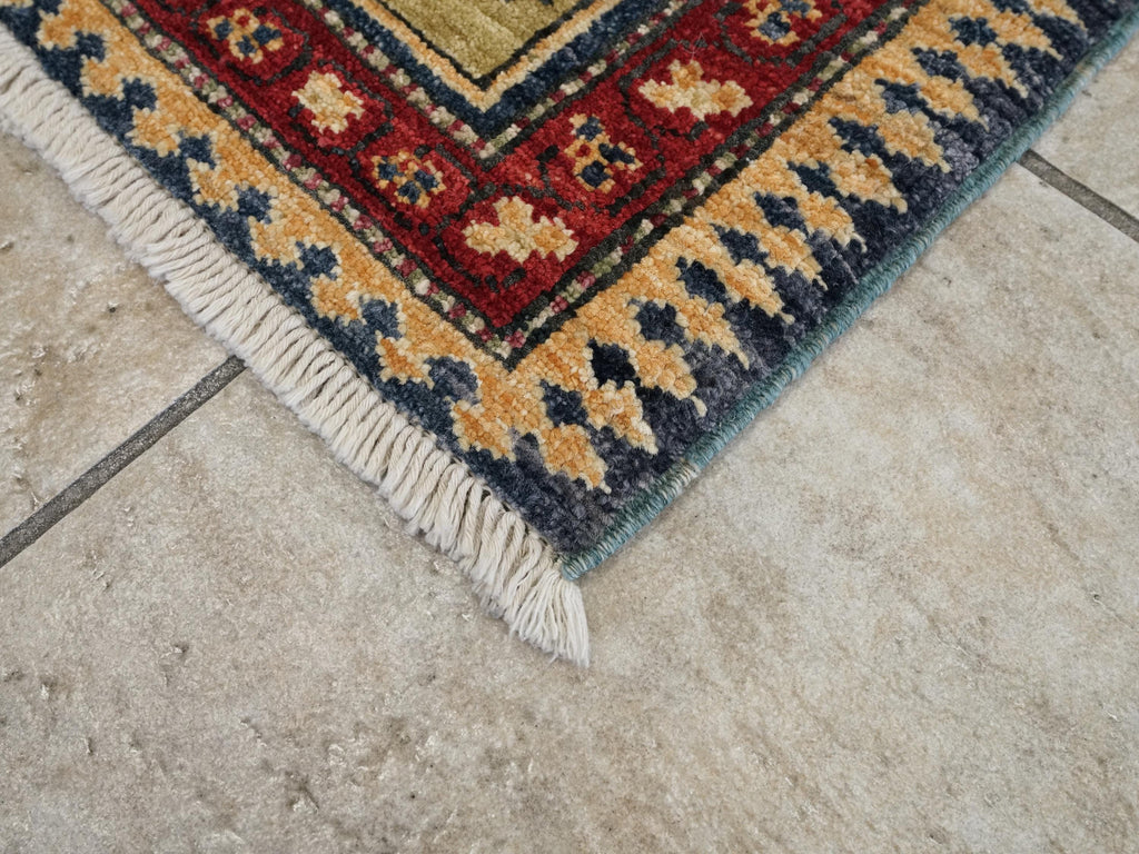 2x3 Ft Handmade Afghan Heriz Rug - Blue Wool Accent Rug