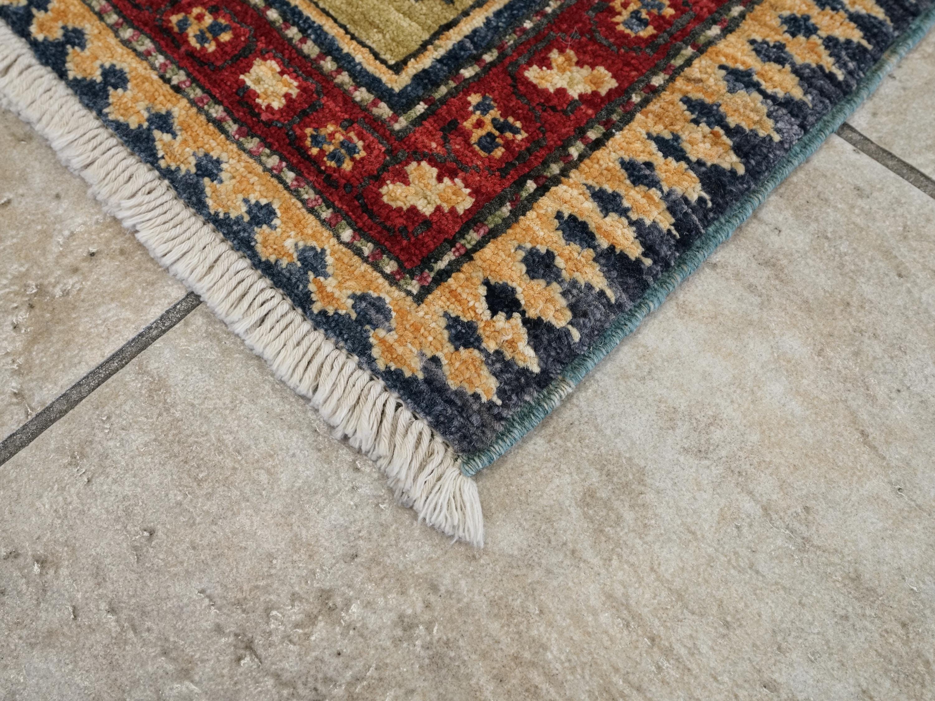 2x3 Ft Handmade Afghan Heriz Rug - Blue Wool Accent Rug