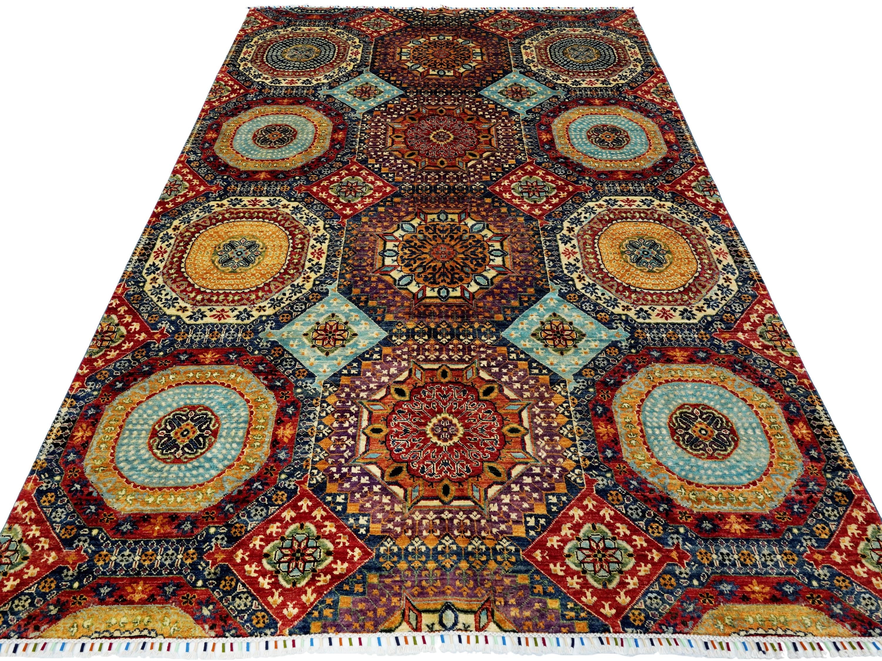 7x10 Ft Colorful Mamluk Rug - Hand Knotted Afghan Rug