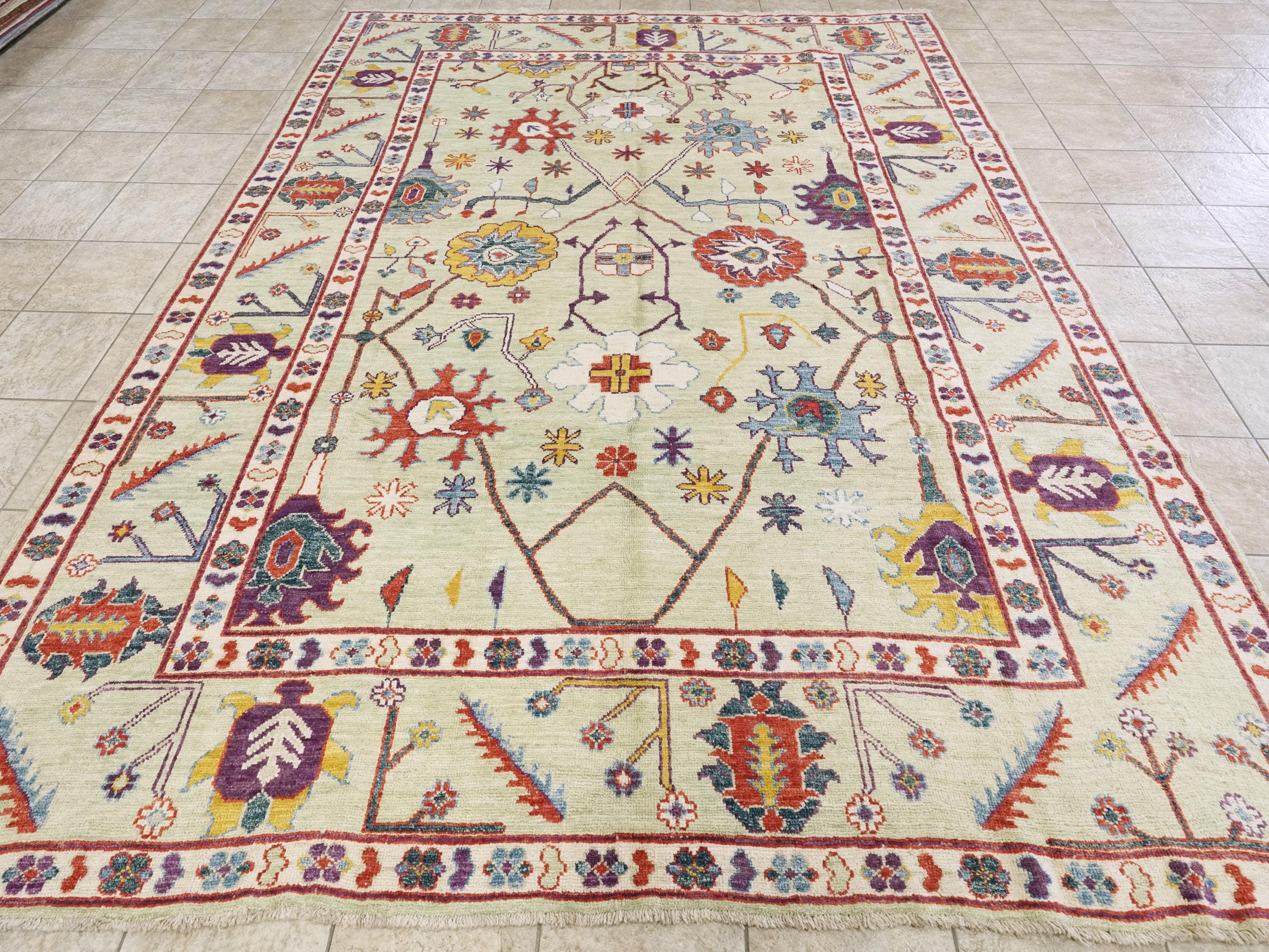 9x12 Ft Light Green Ushak Rug - Hand Knotted Afghan Oriental Rug