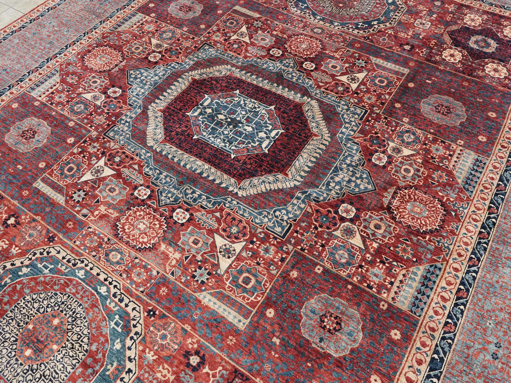 12x15 Ft Red Mamluk Rug - Handmade Afghan Oriental Rug - Oversize