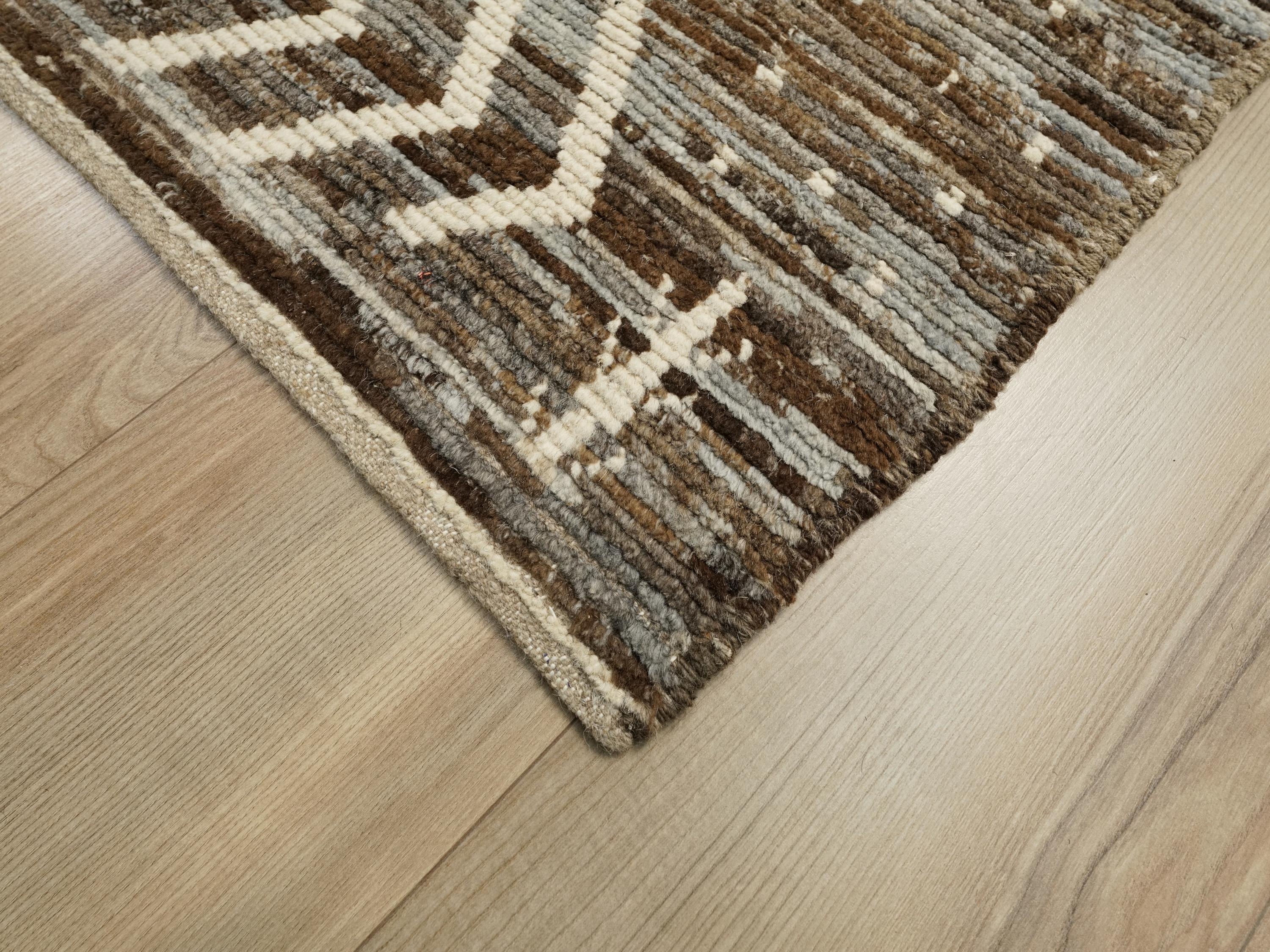 12 Ft Brown Moroccan Runner Rug: Afghan Handmade Wool Rug