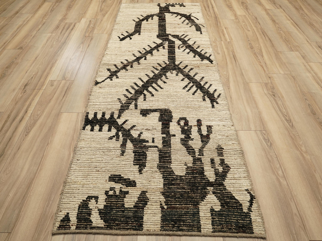 10 Ft Black & Beige Moroccan Runner Rug - Afghan Handmade Wool Rug