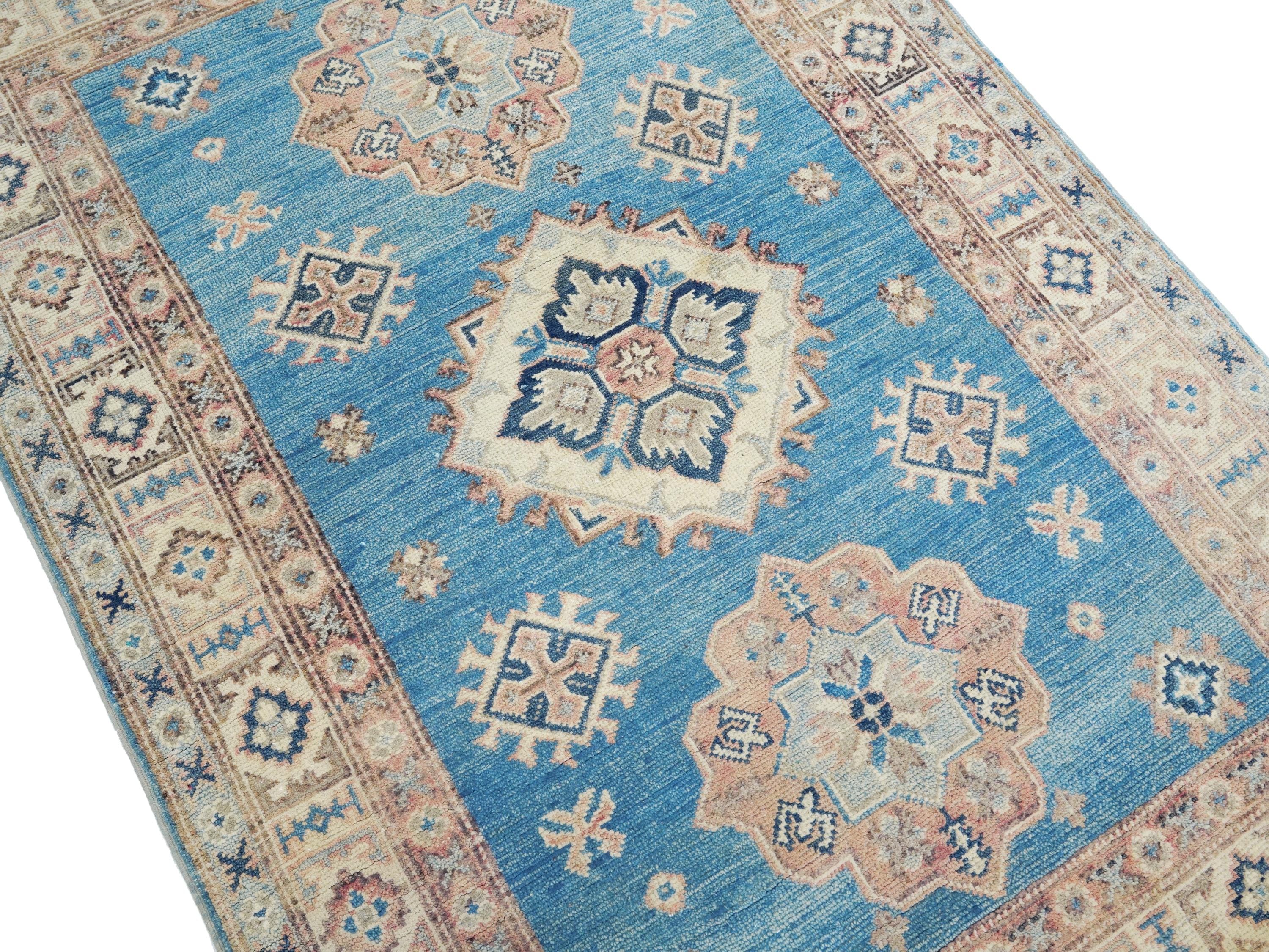 3x5 Ft Blue Serapi Rug - Oriental Wool Antique Rug - Persian Design