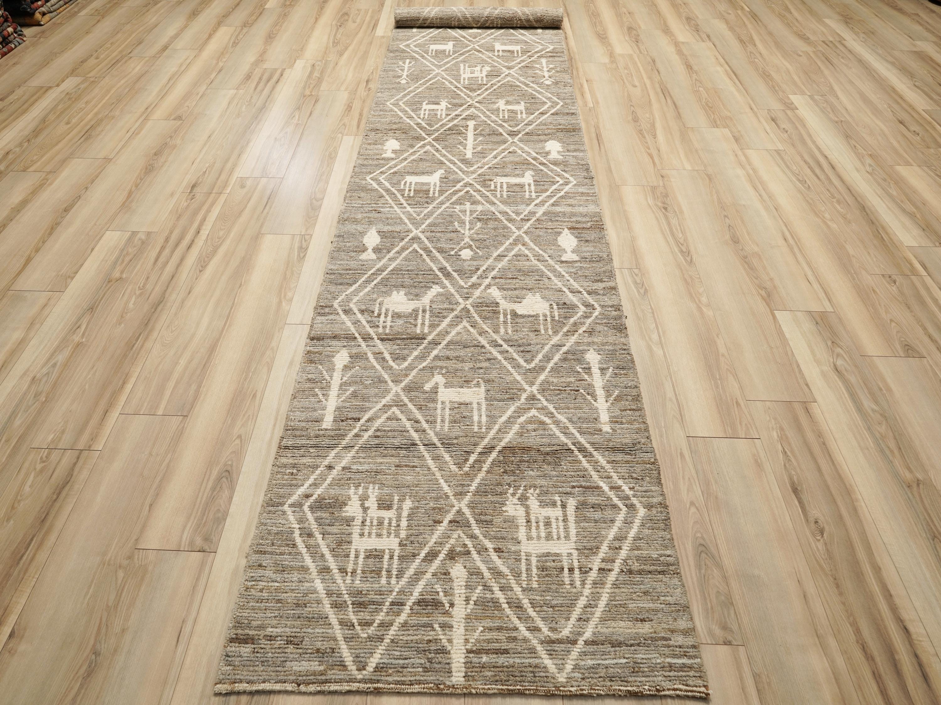 16 Ft Hand Knotted Moroccan Runner Rug - Afghan Wool Rug