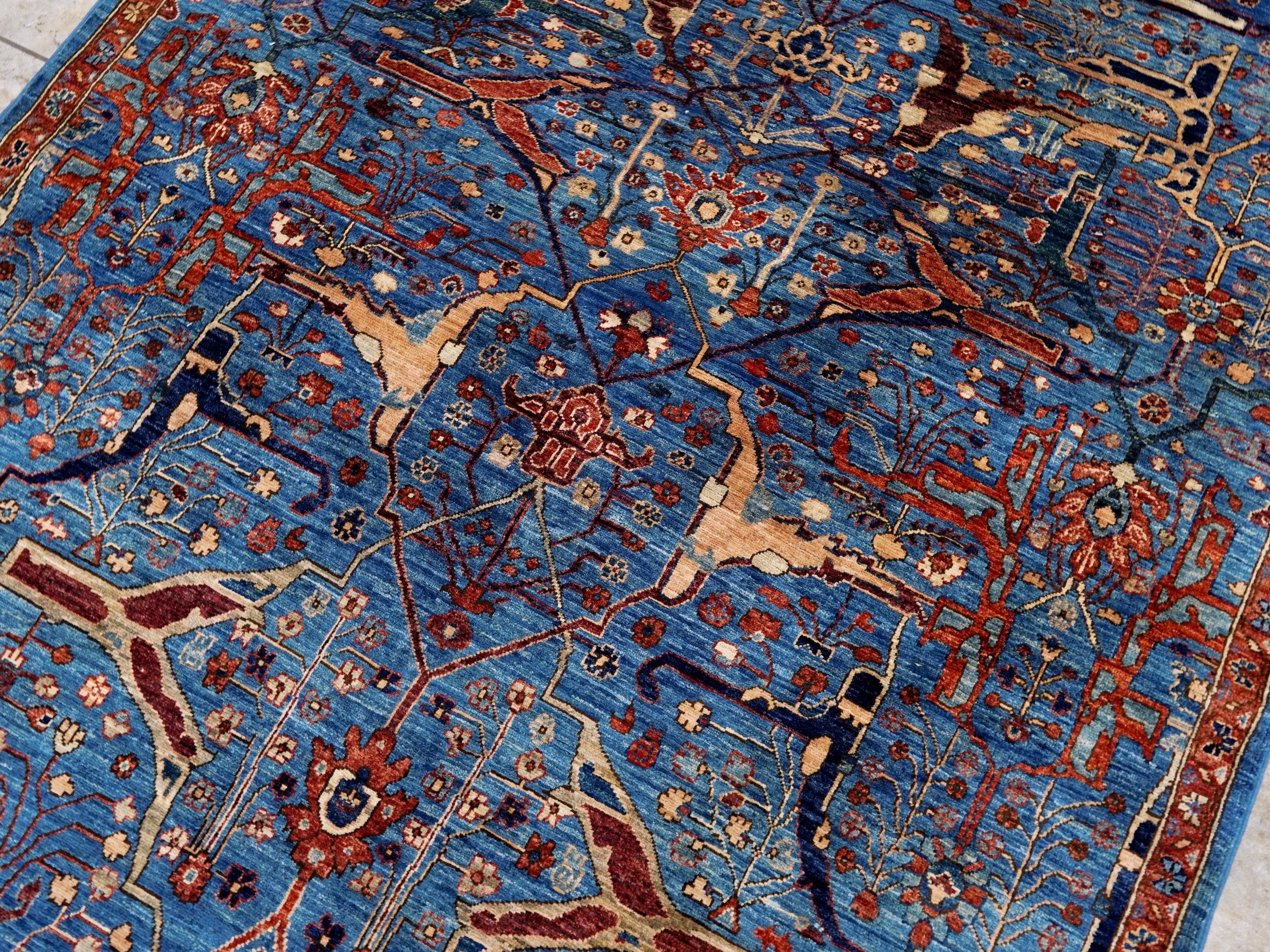 5x7 Ft Blue Serapi Rug - Hand Knotted Oriental Rug - Persian Design