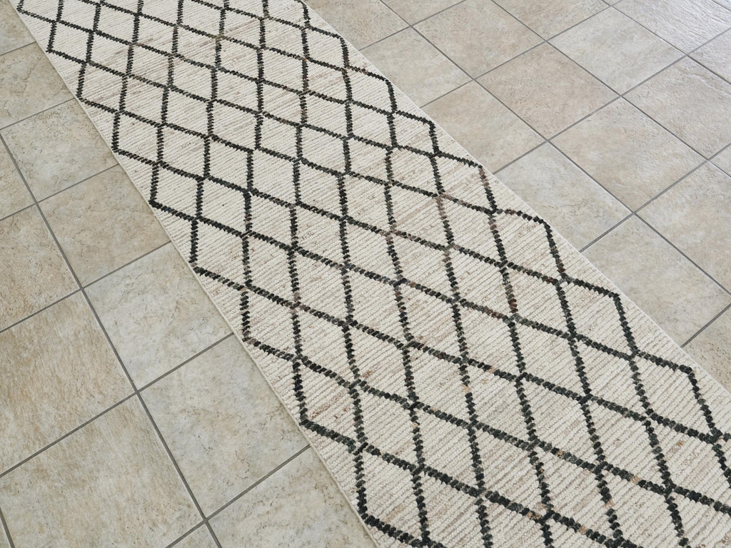 13 Ft Hand Knotted Moroccan Wool Runner Rug - Beige Afghan Rug