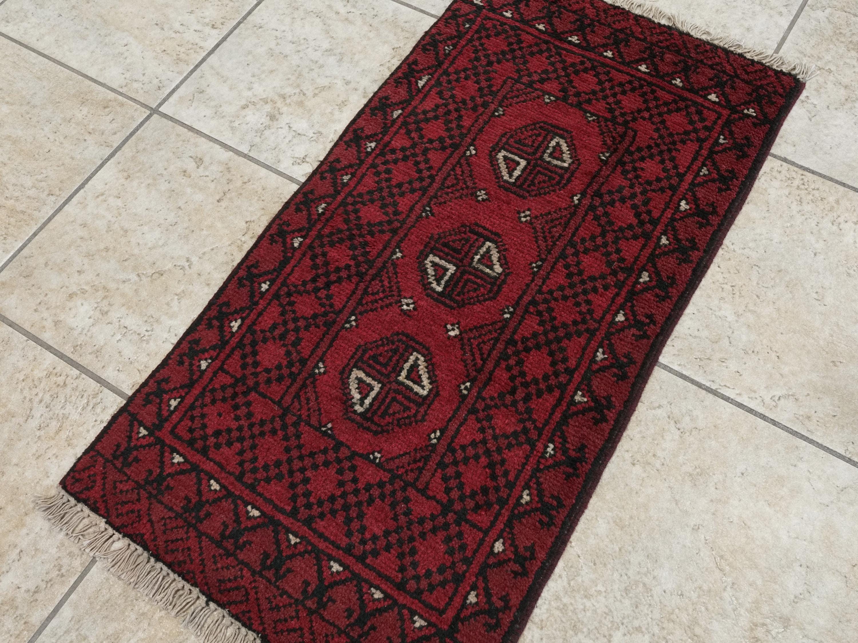 2x3 Ft Red Khal Mohammadi Rug - Hand Knotted Turkmen Wool Doormat