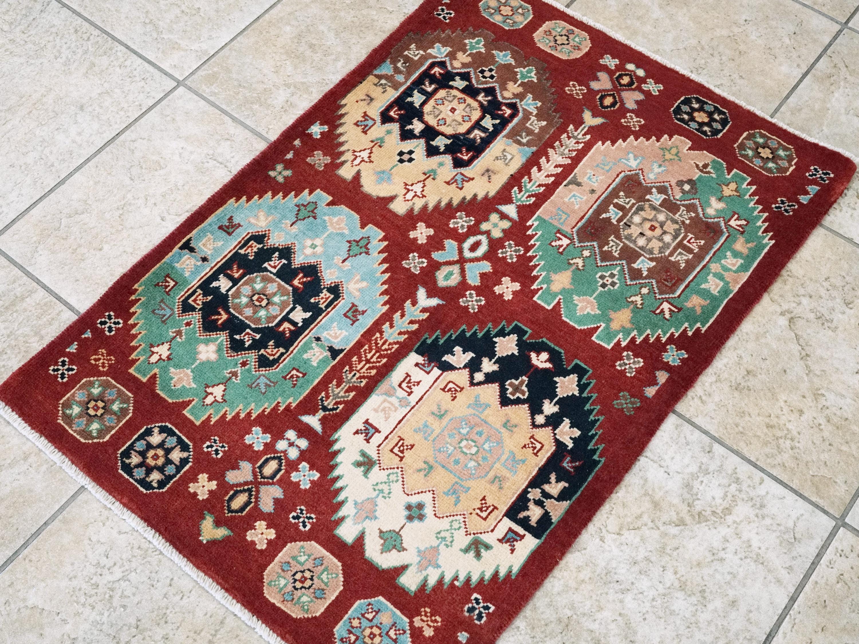 2x3 Ft Red Ersari Rug - Hand Knotted Wool Accent Rug