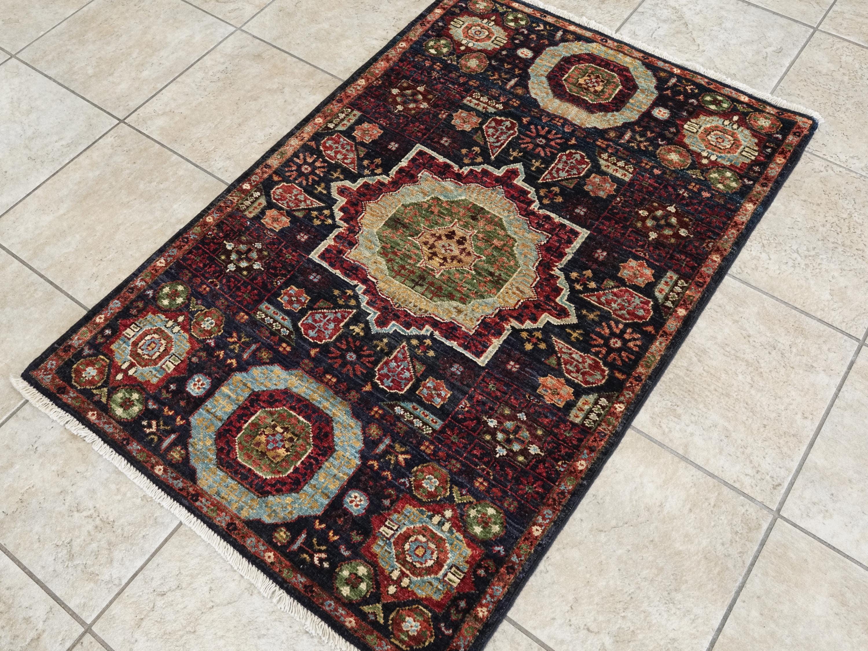 3x4 Ft Black Mamluk Afghan Rug - Handmade Wool Oriental Rug