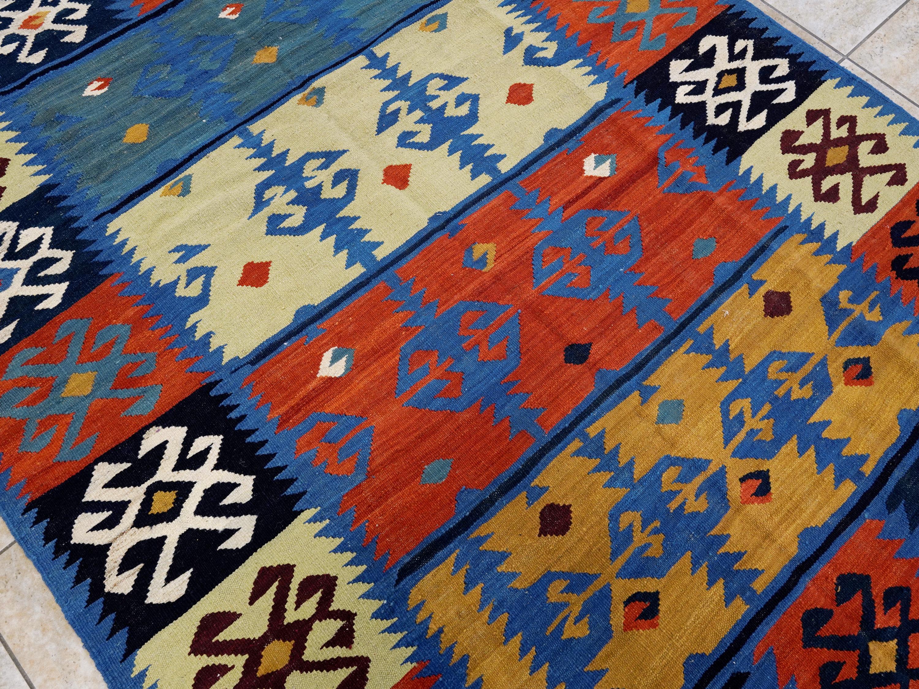 6x9 Ft Red & Blue Maimana Kilim Rug - Hand Knotted Wool Tribal Rug