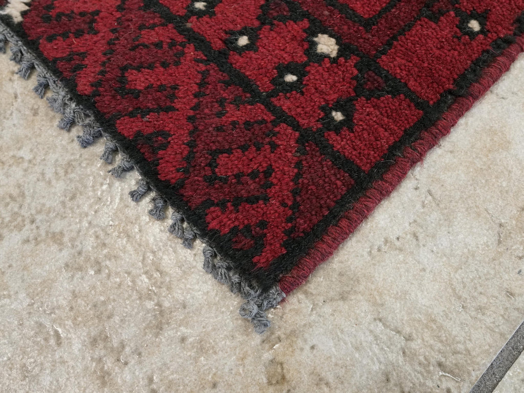 2x3 Ft Red Ersari Rug - Hand Knotted Afghan Wool Rug