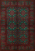 3x5 Ft Green Ersari Rug - Hand Knotted Oriental Area Rug - Turkmen Design