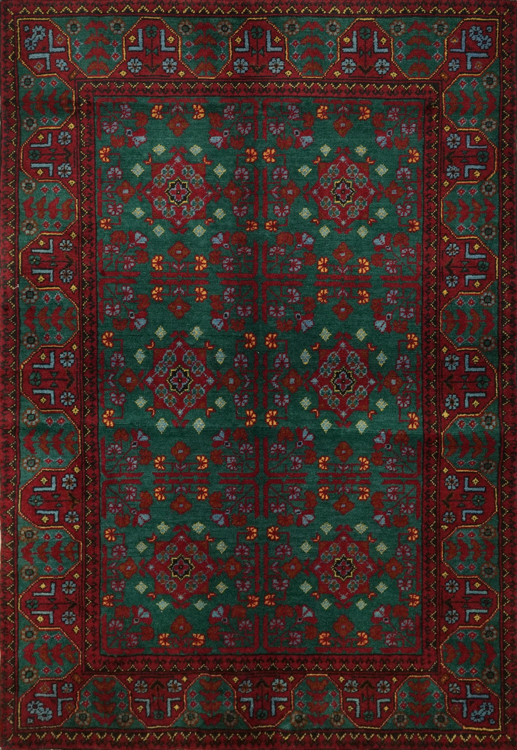 3x5 Ft Green Ersari Rug - Hand Knotted Oriental Area Rug - Turkmen Design