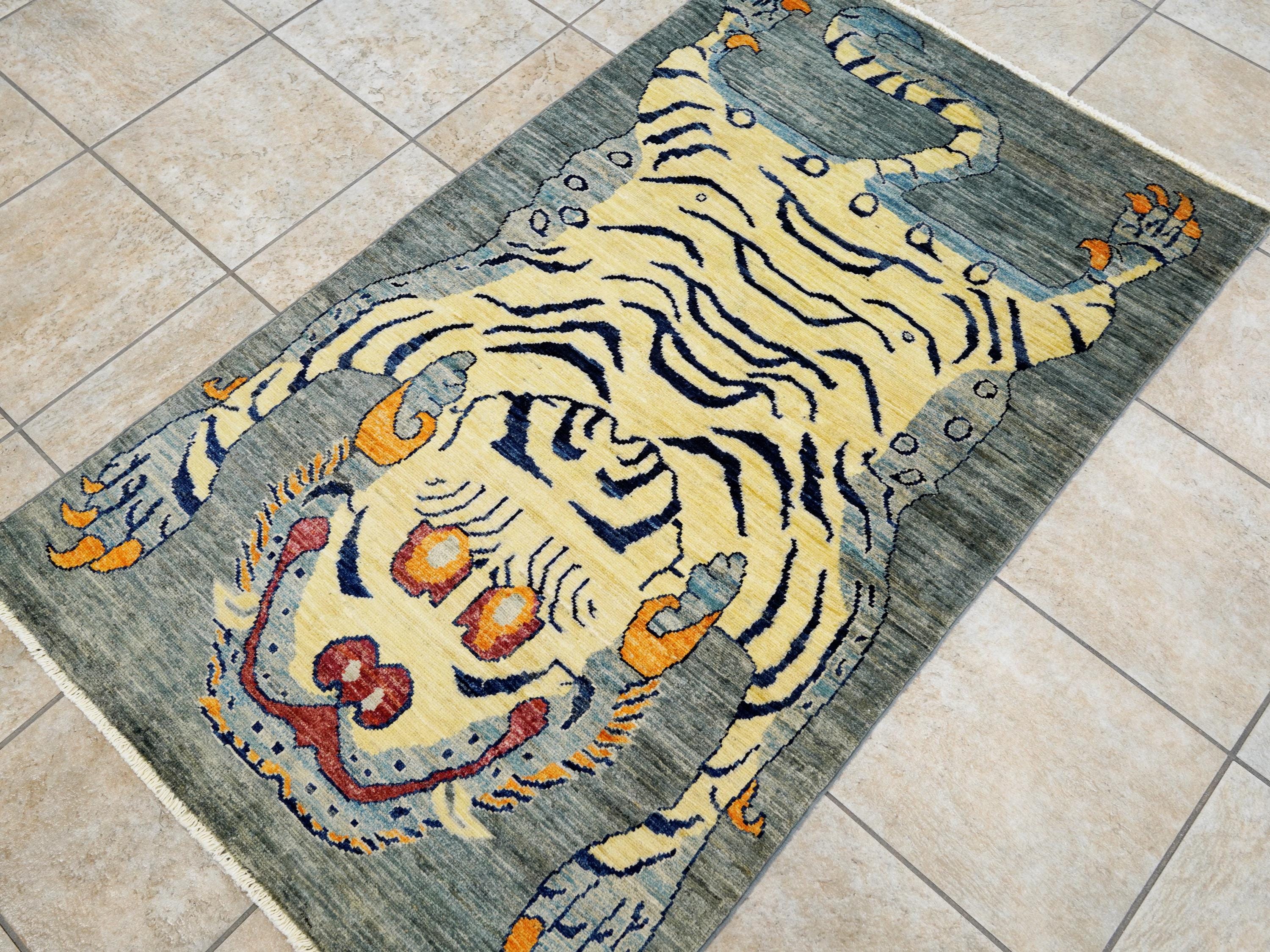 3x5 Ft Gray & Yellow Tiger Rug - Handmade Afghan Area Rug