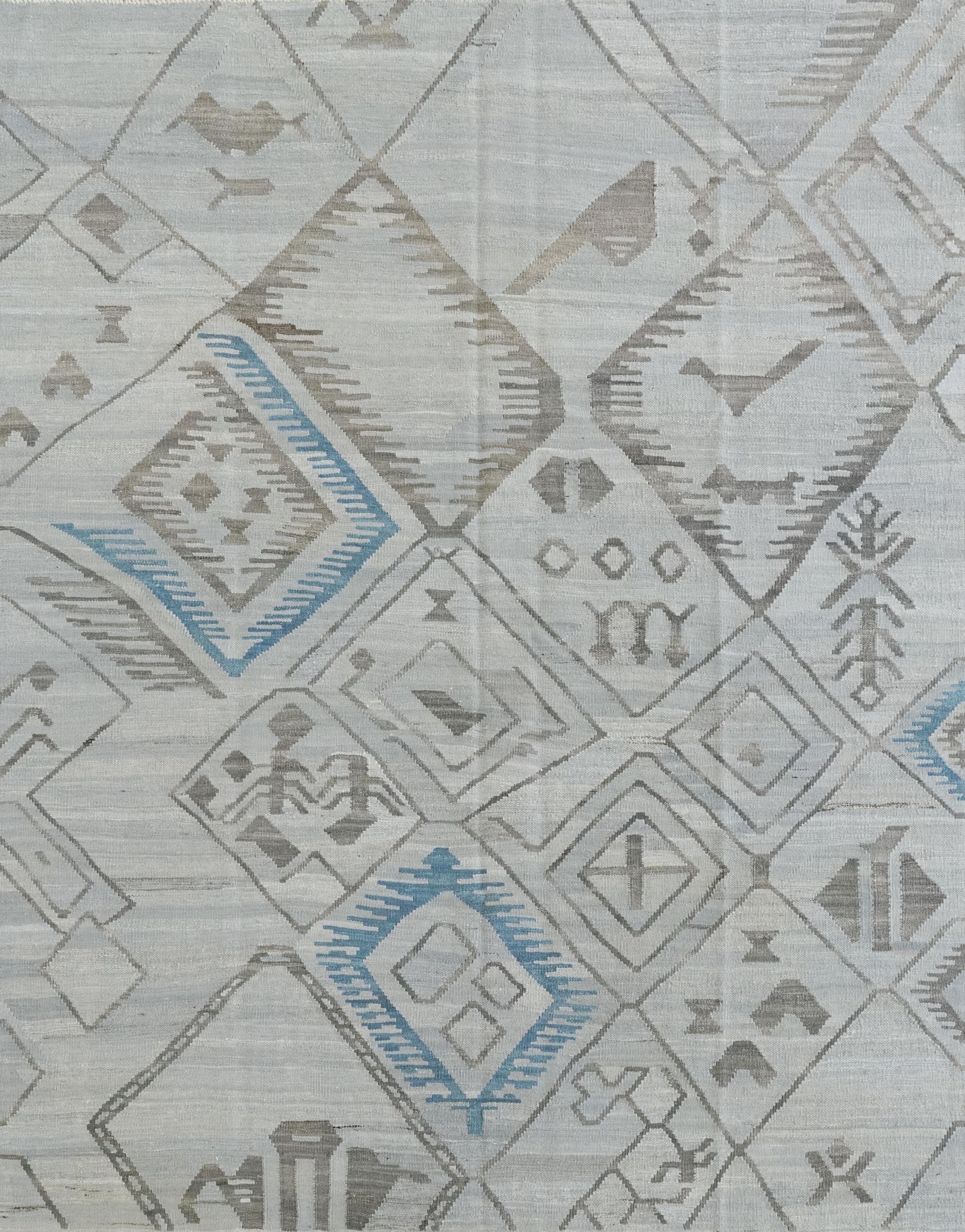 6x8 Ft Gray Kilim Rug - Handwoven Flat Weave