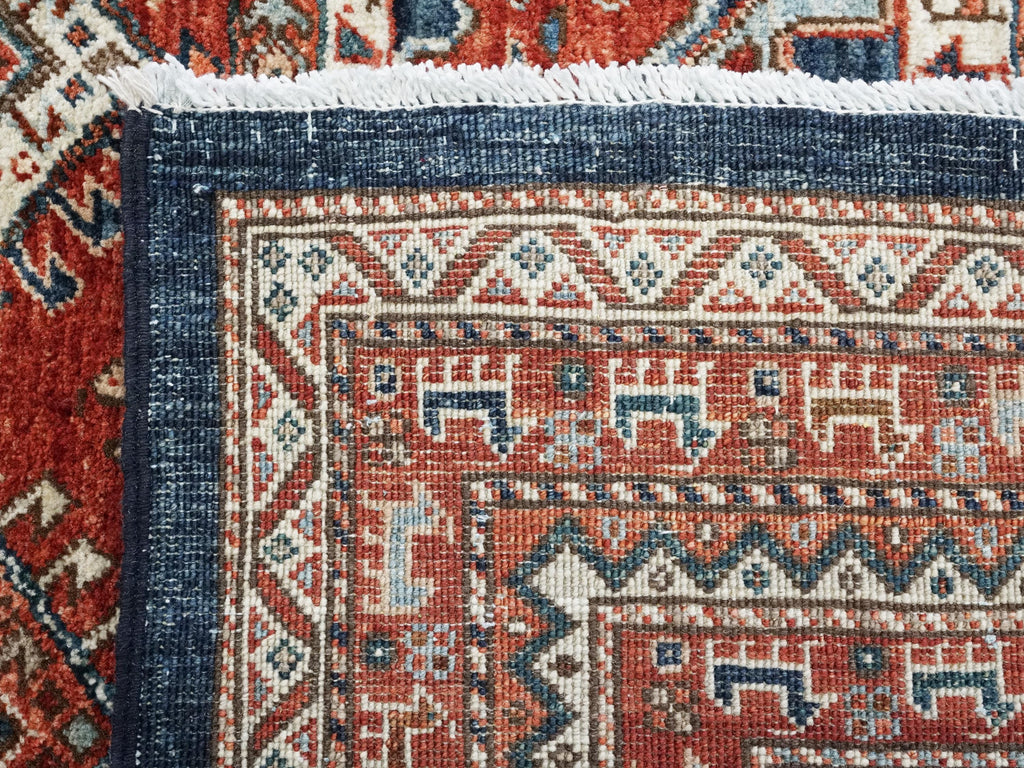 5x7 Ft Red & Blue Heriz Rug - Handmade Area Rug - Geometric Design