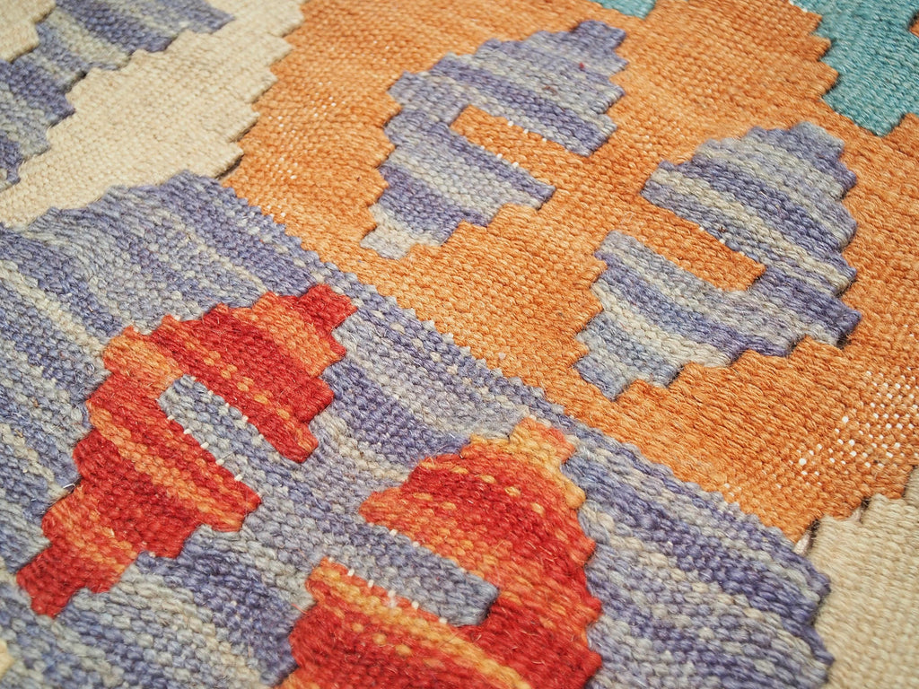 5x7 Ft Red & Blue Kilim Rug - Flat Weave Tribal Rug