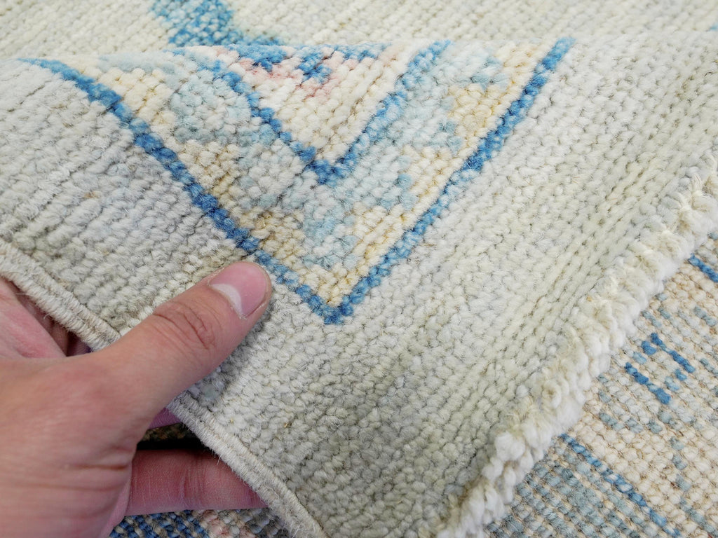 10x14 Ft Muted Blue & Orange Oushak Rug - Hand Knotted Afghan Rug - Turkish Floral Design